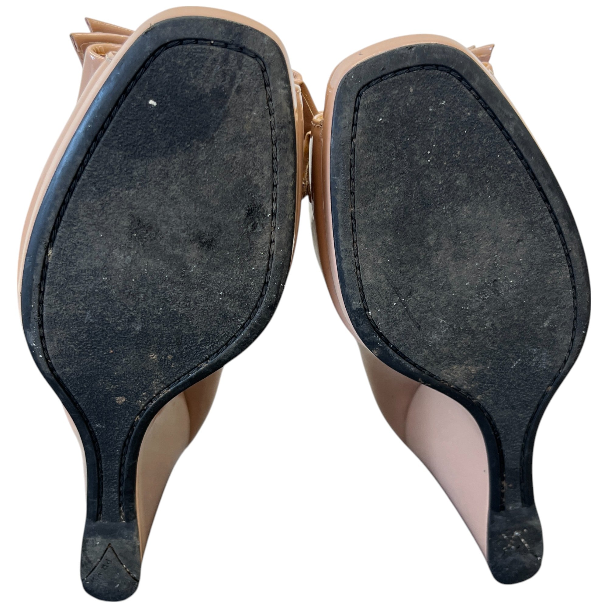 Women's Patent Bow Wedge Heels Beige Size EU 37 / UK 4