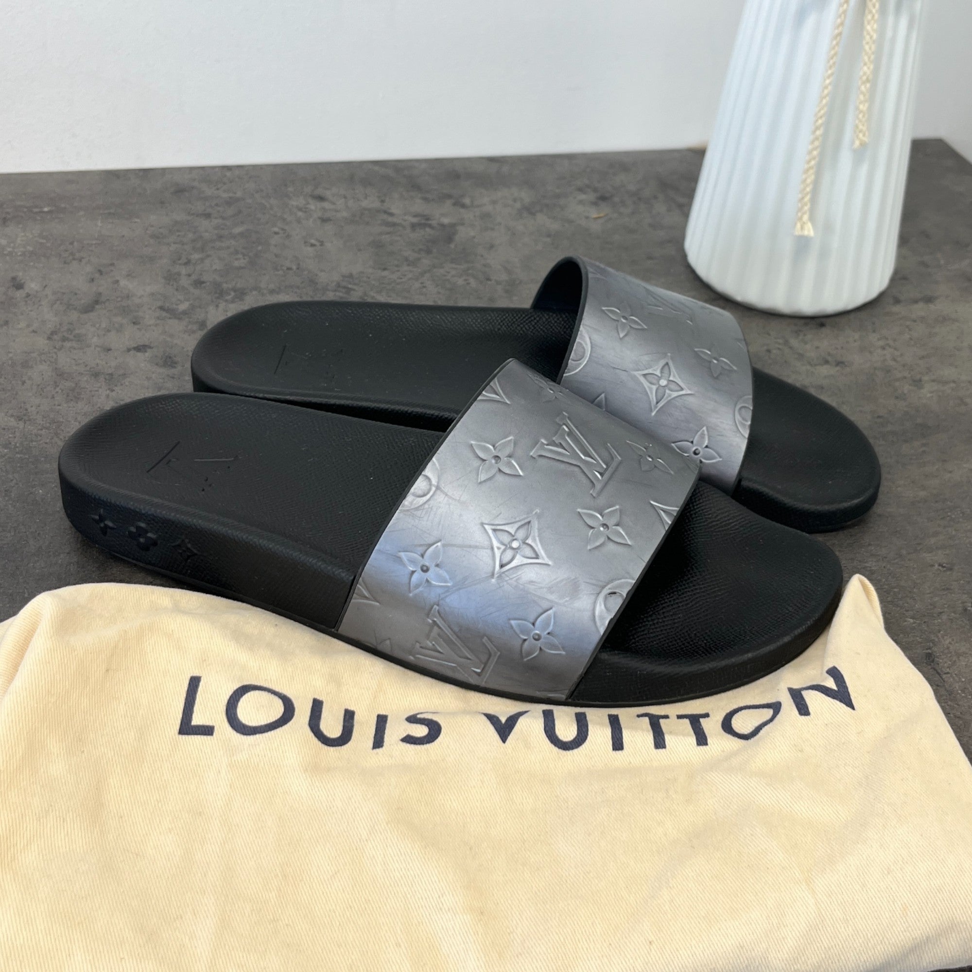 Men's Monogram Waterfront Slides Silver Size EU 41 / UK 7