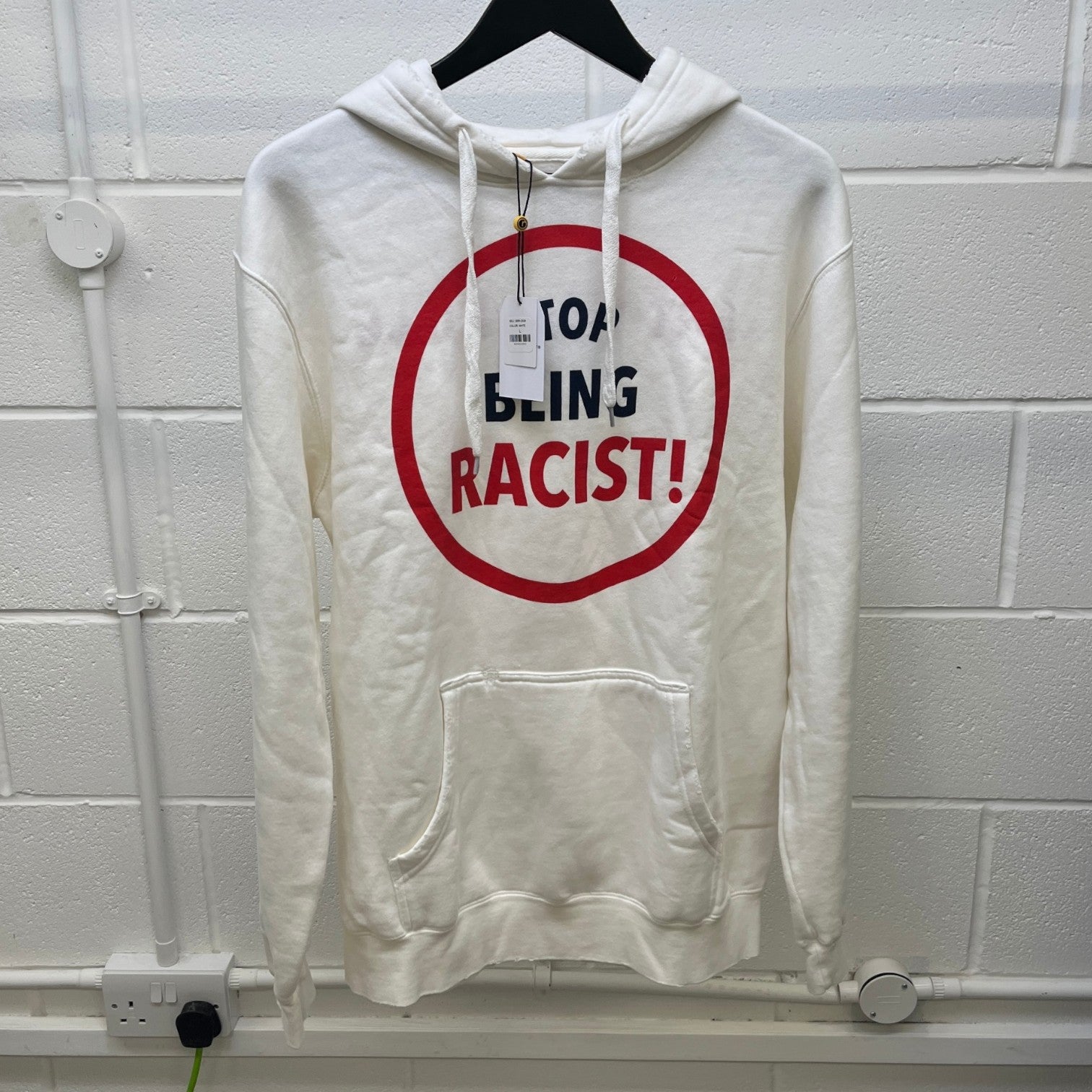 Men's Stop Being Racist Reversible Atk Hoodie White Size L