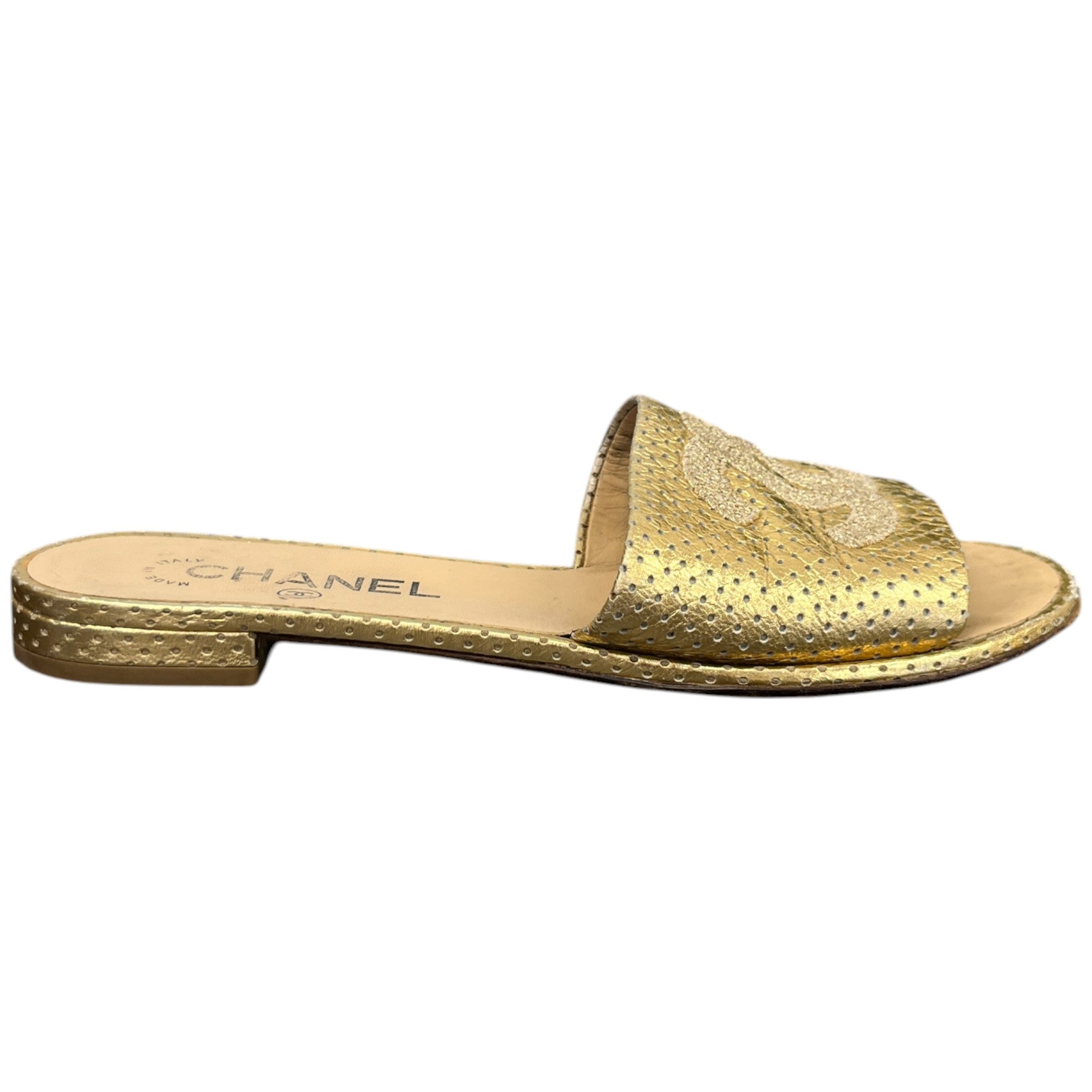 Women's Embroidered Logo Sandals Gold Size EU 37 / UK 4