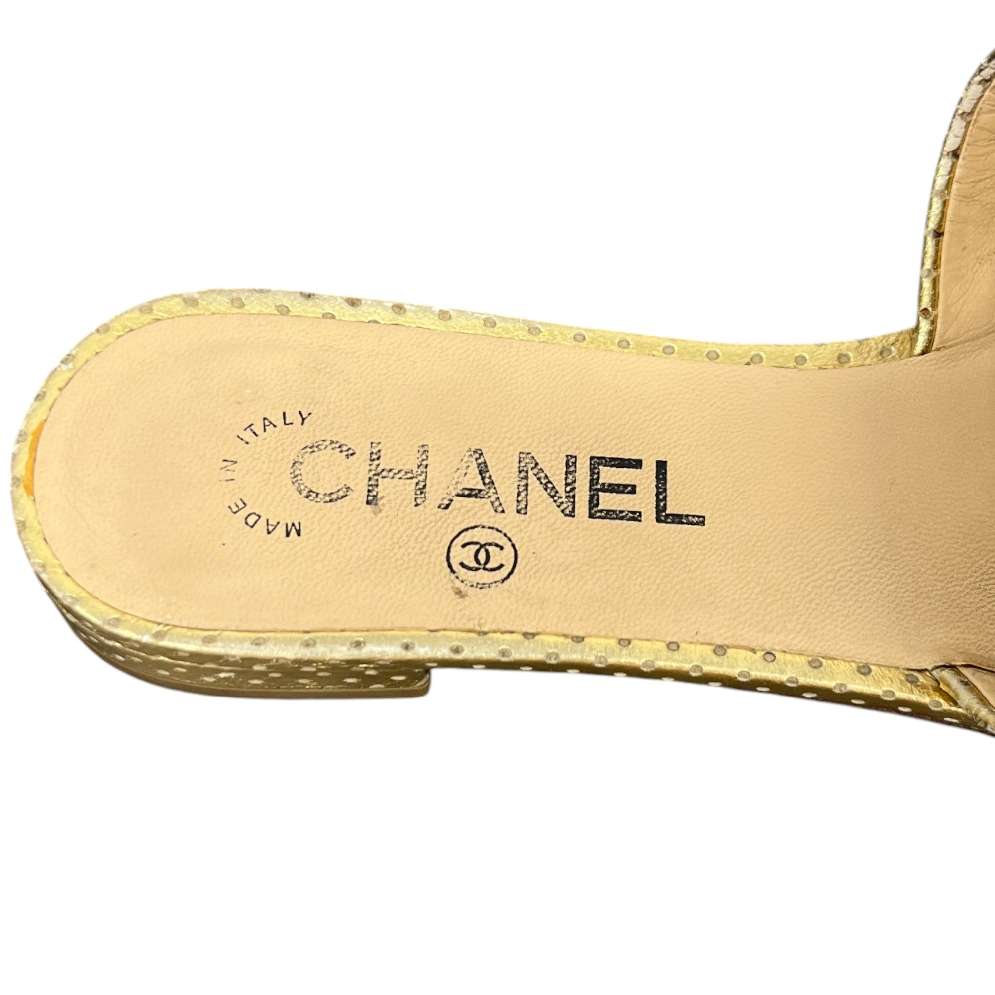 Women's Embroidered Logo Sandals Gold Size EU 37 / UK 4
