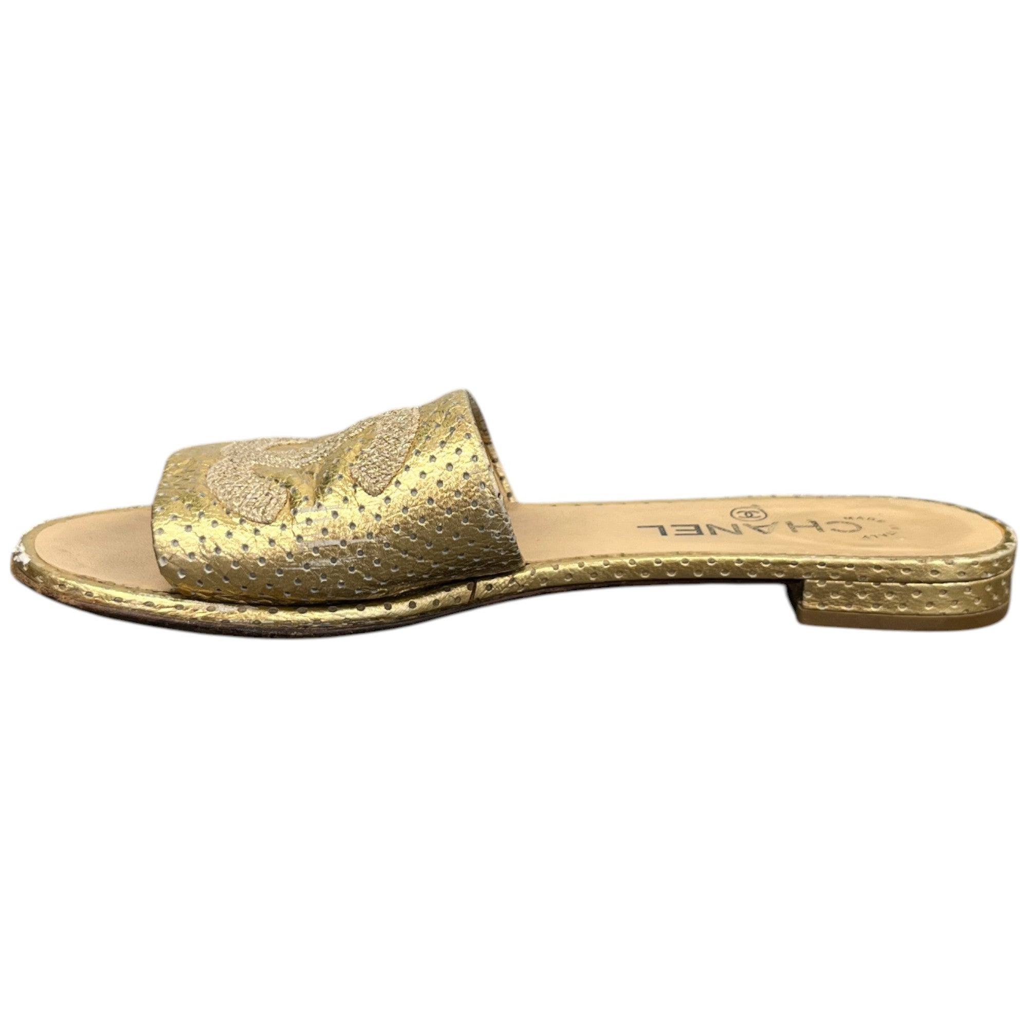 Women's Embroidered Logo Sandals Gold Size EU 37 / UK 4