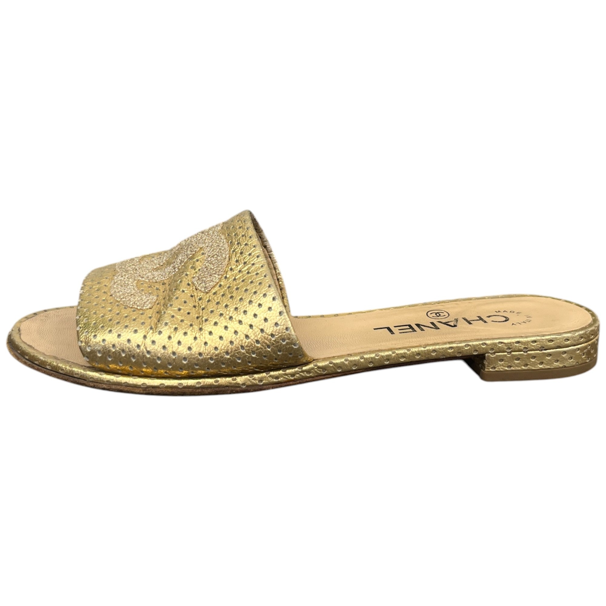 Women's Embroidered Logo Sandals Gold Size EU 37 / UK 4
