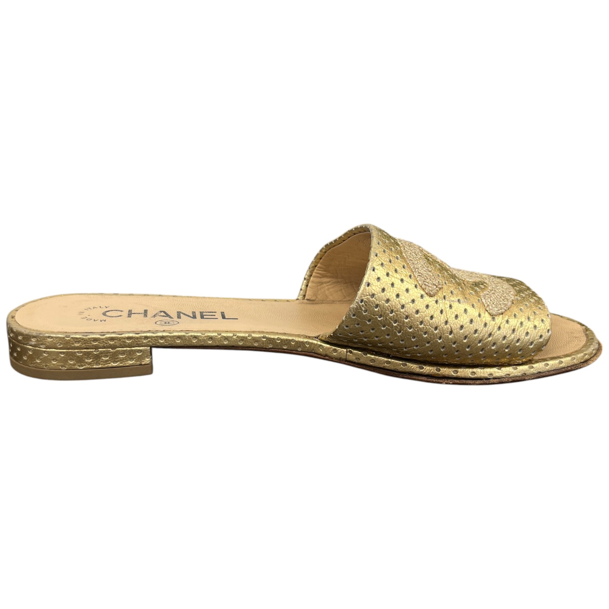 Women's Embroidered Logo Sandals Gold Size EU 37 / UK 4