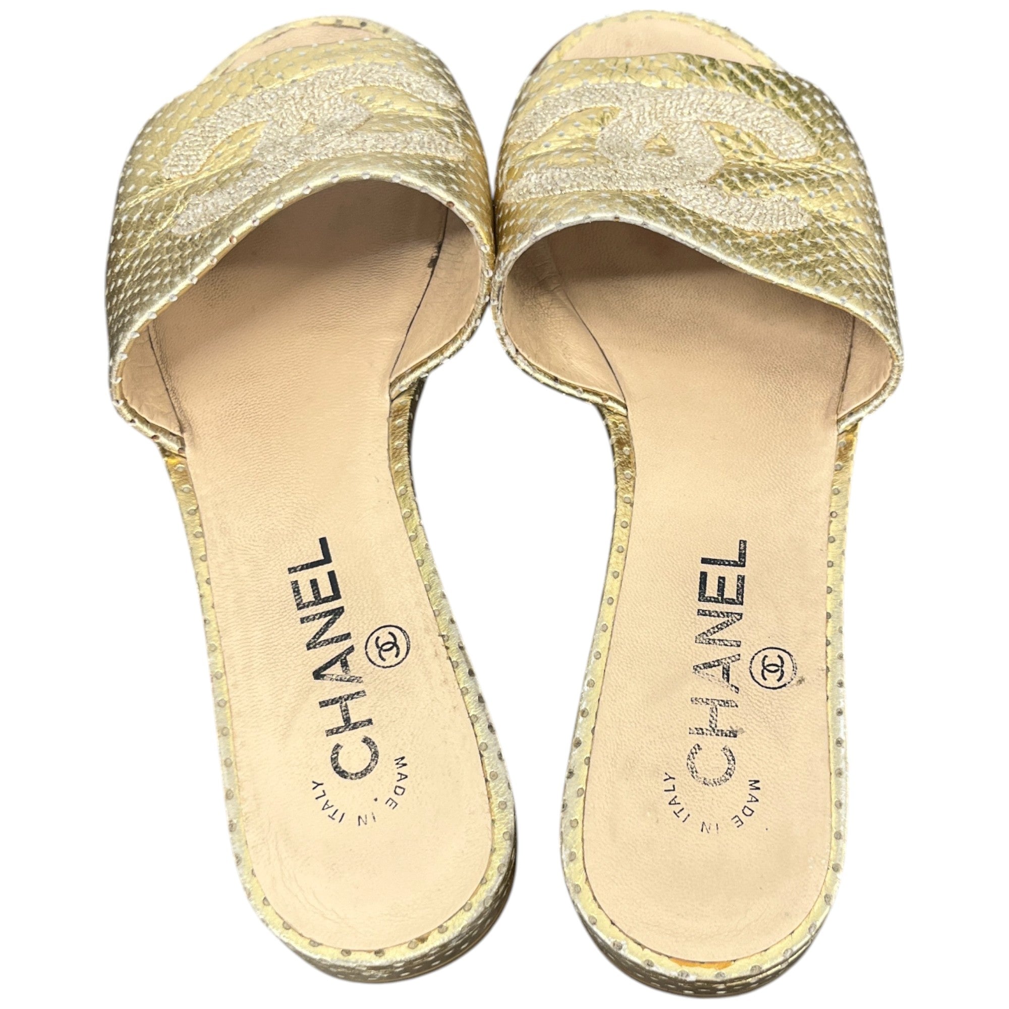 Women's Embroidered Logo Sandals Gold Size EU 37 / UK 4