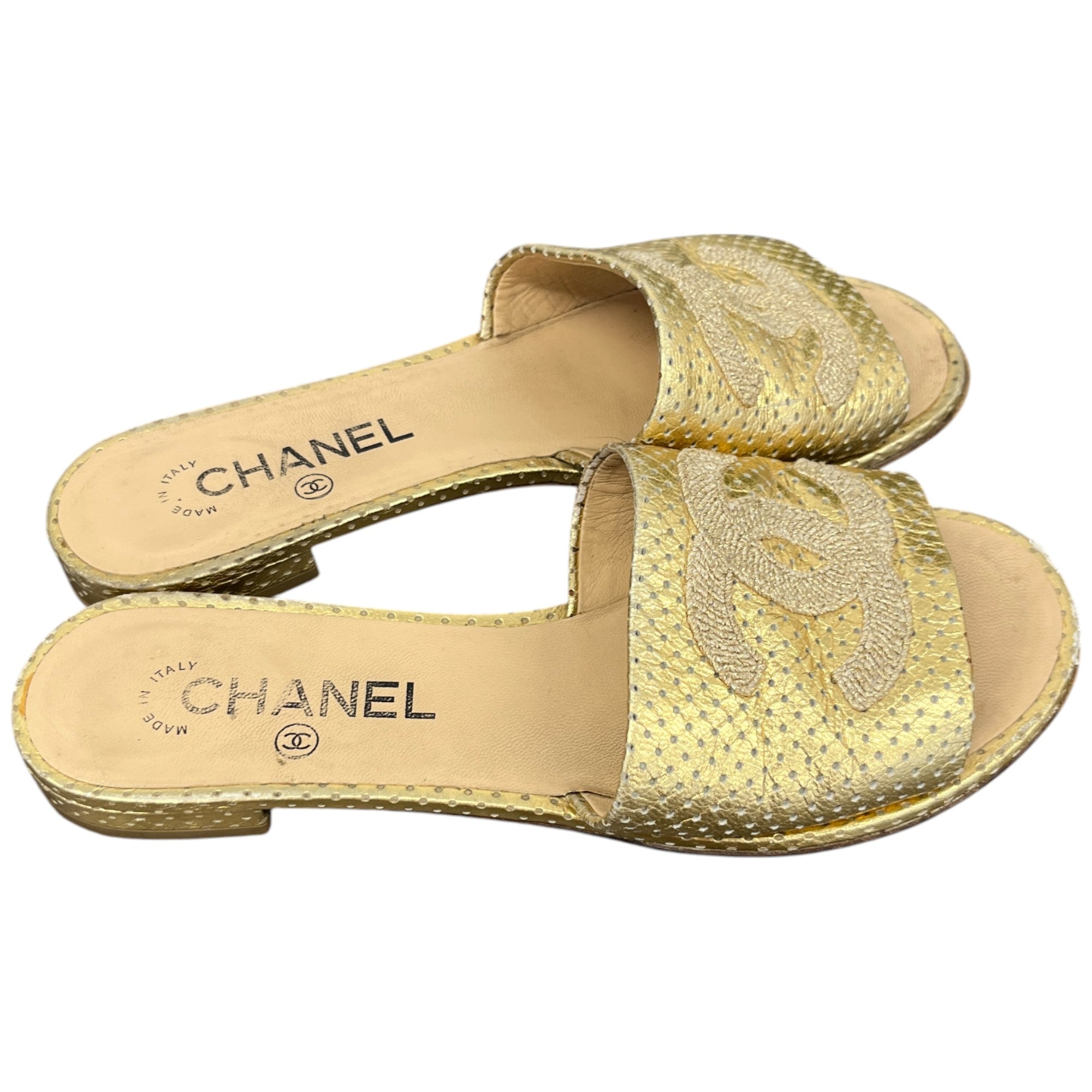 Women's Embroidered Logo Sandals Gold Size EU 37 / UK 4
