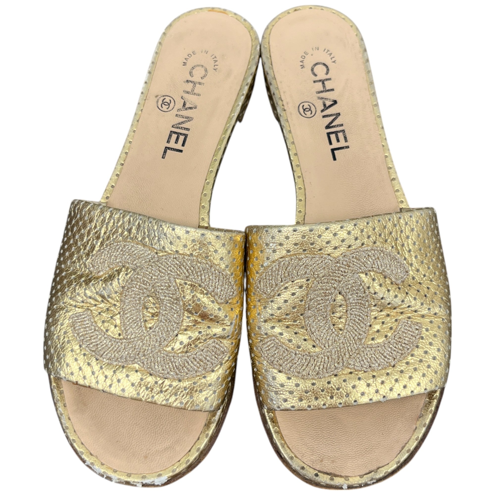 Women's Embroidered Logo Sandals Gold Size EU 37 / UK 4
