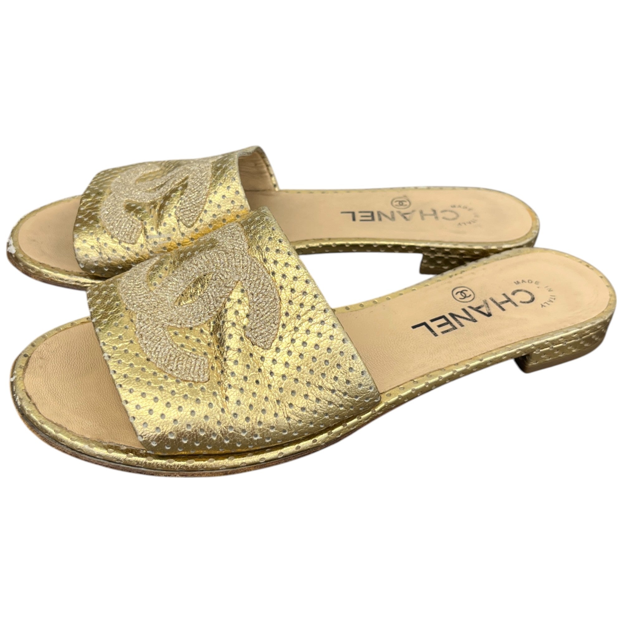 Women's Embroidered Logo Sandals Gold Size EU 37 / UK 4