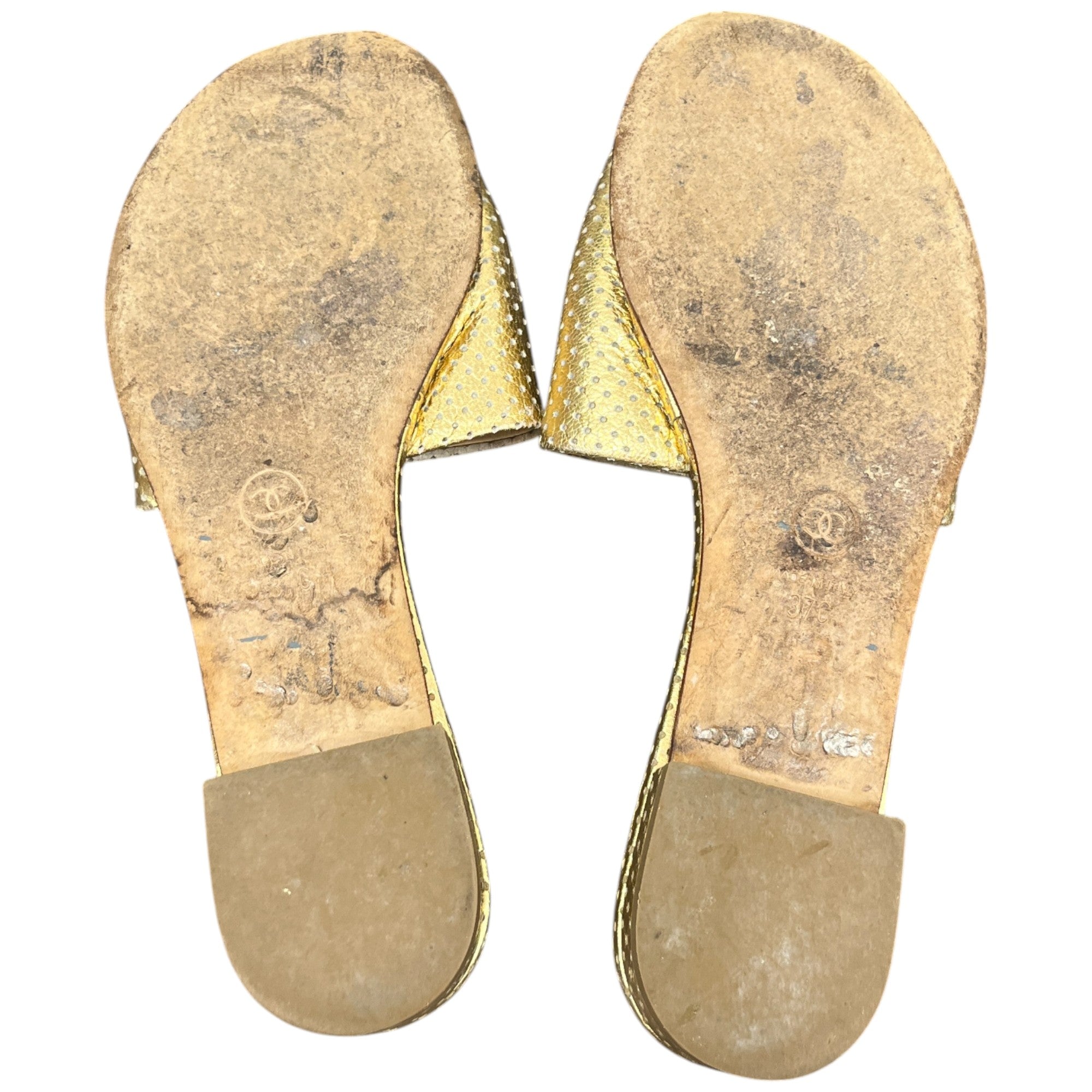 Women's Embroidered Logo Sandals Gold Size EU 37 / UK 4