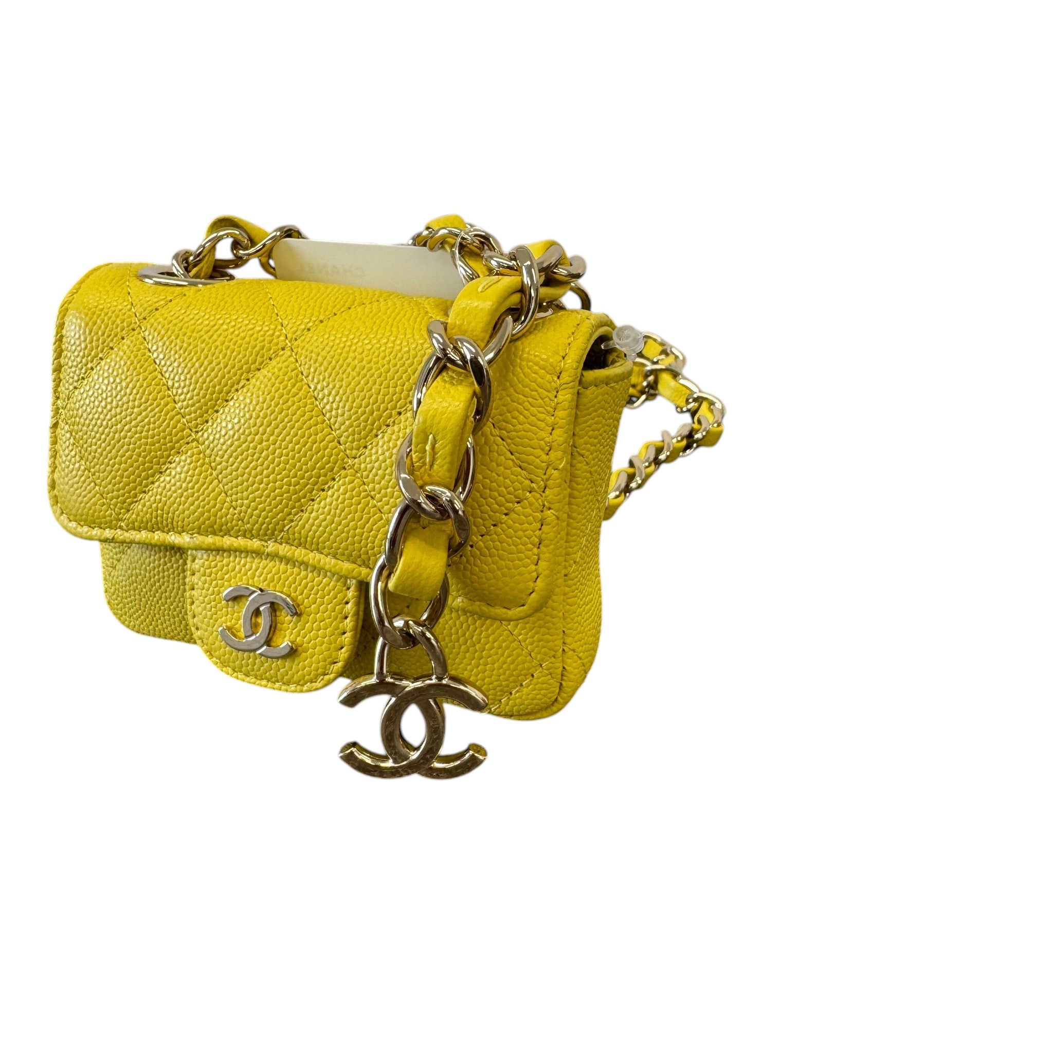 Women's Caviar Quilted Mini Chain Belt Bag Yellow