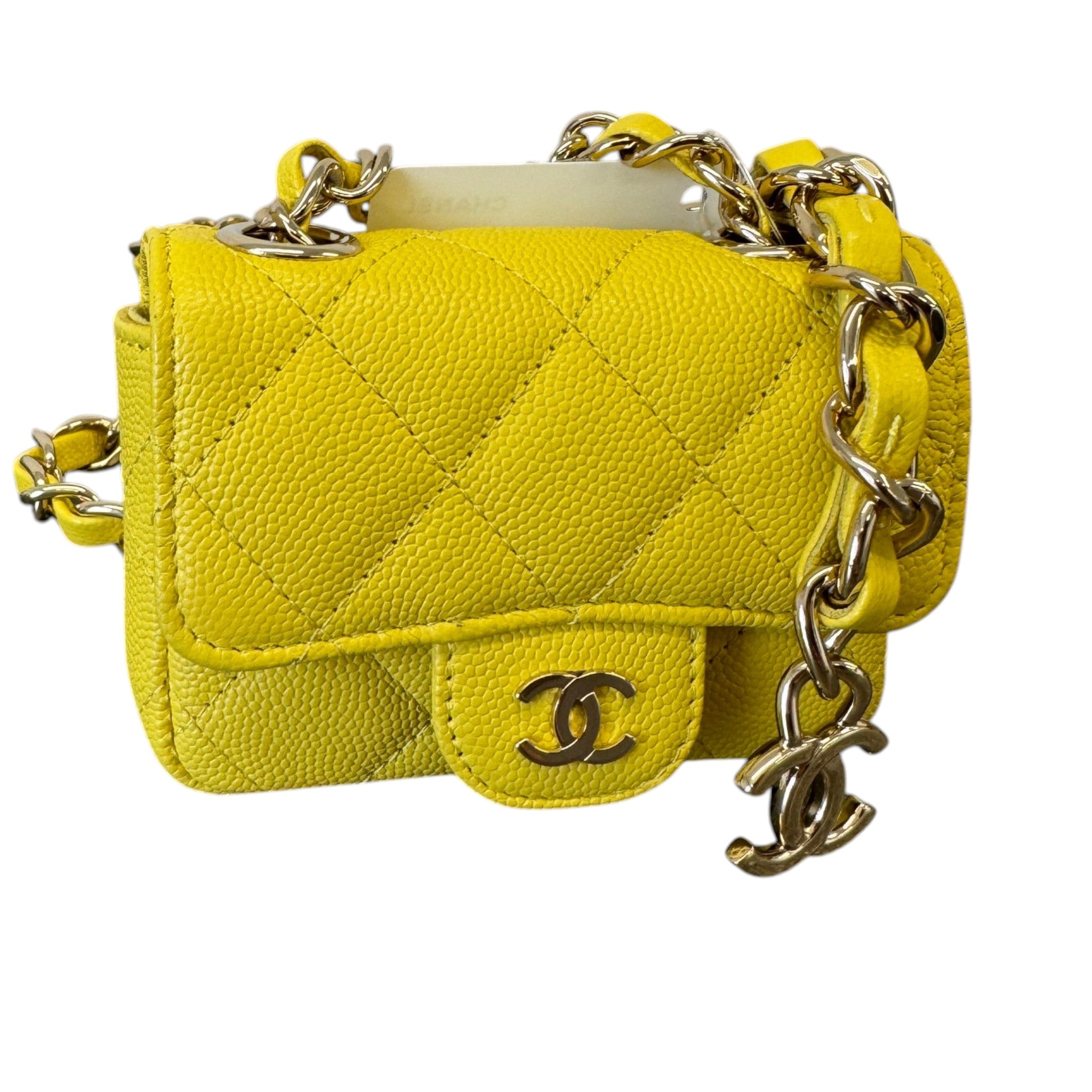 Women's Caviar Quilted Mini Chain Belt Bag Yellow