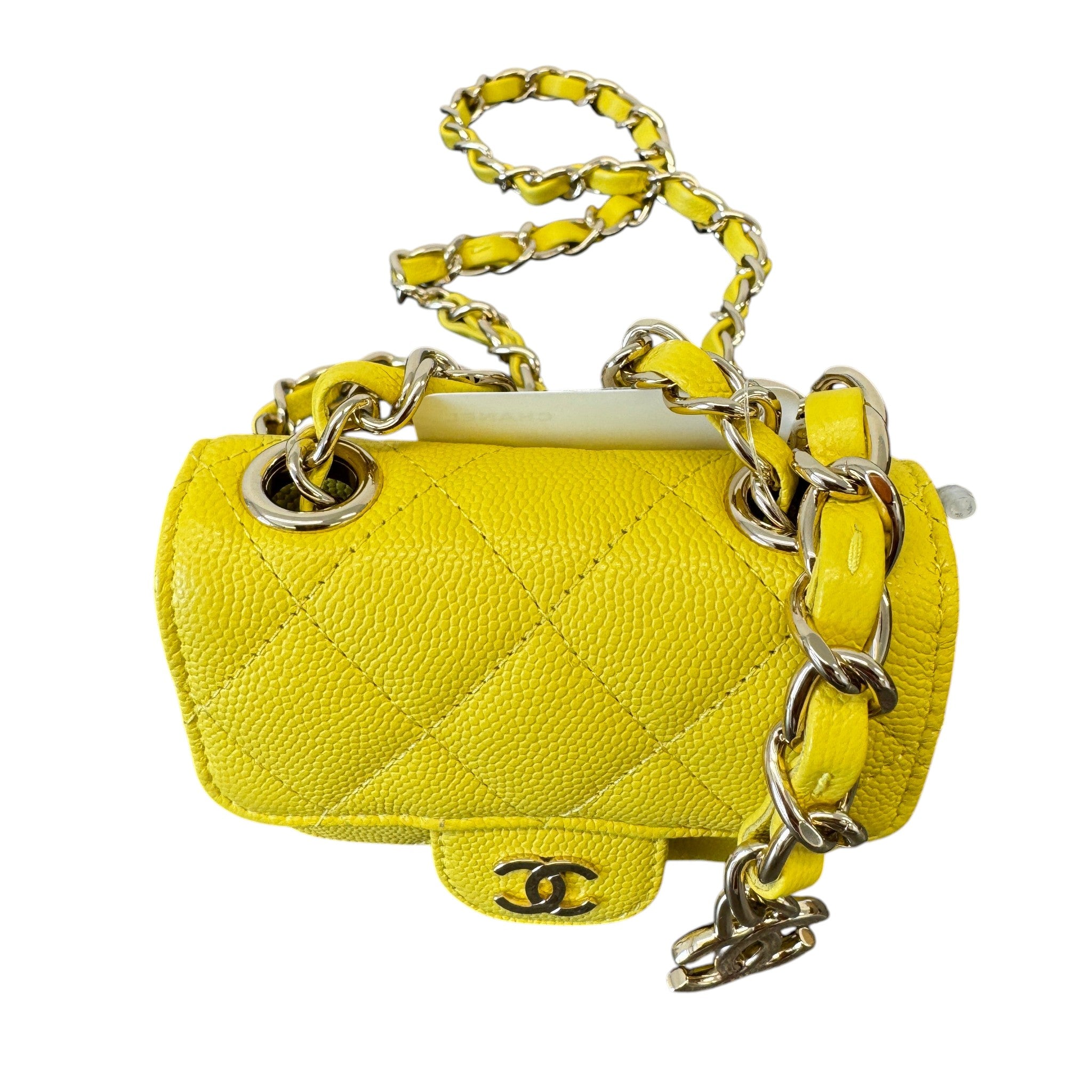 Women's Caviar Quilted Mini Chain Belt Bag Yellow
