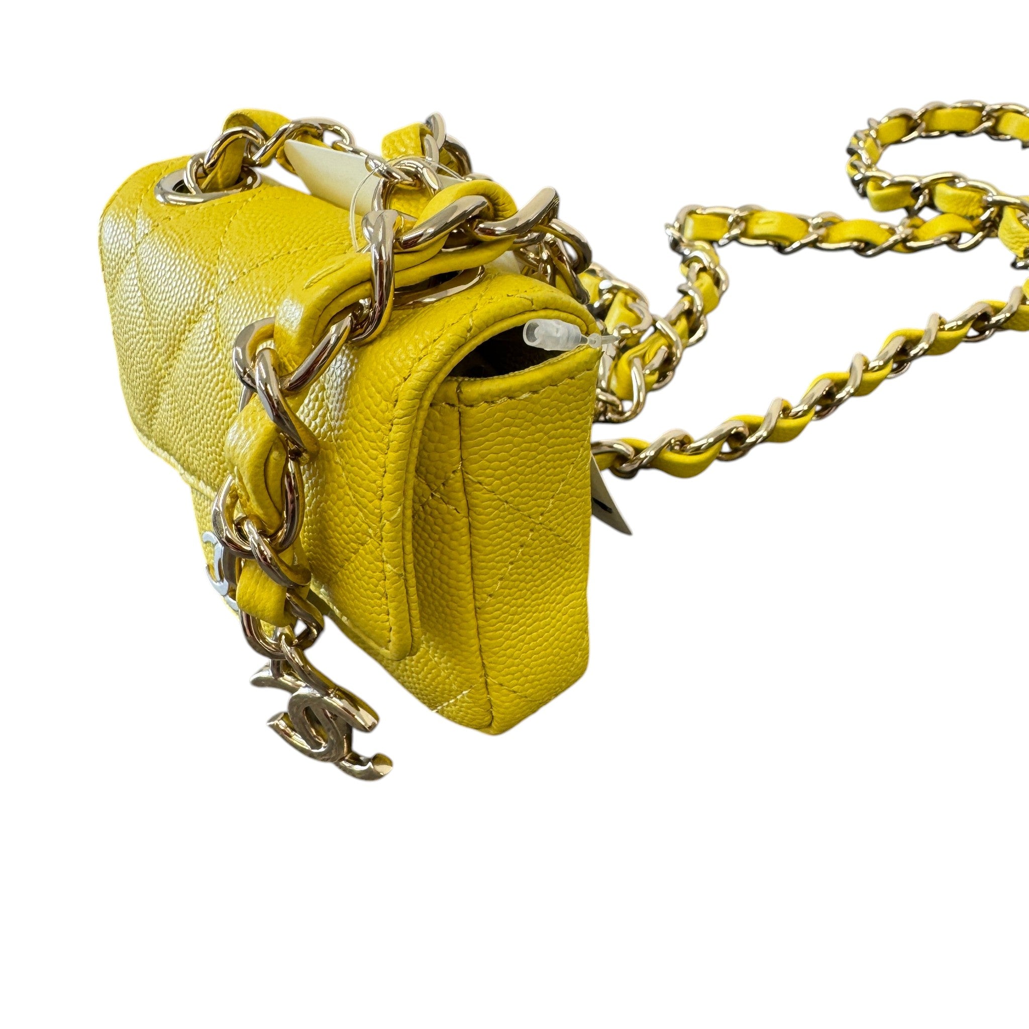 Women's Caviar Quilted Mini Chain Belt Bag Yellow