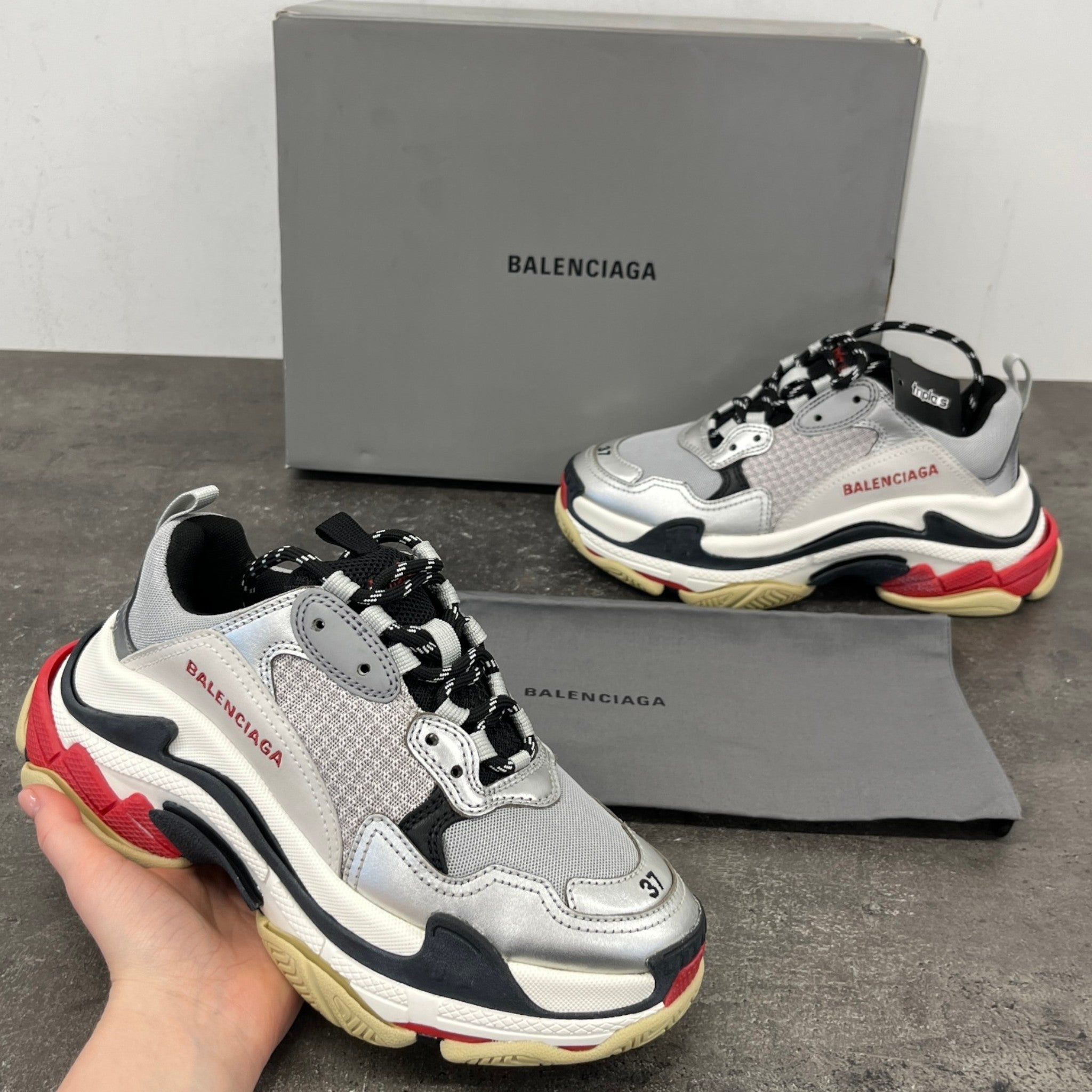 Women's Triple S Low Trainers Silver Size EU 37 / UK 4