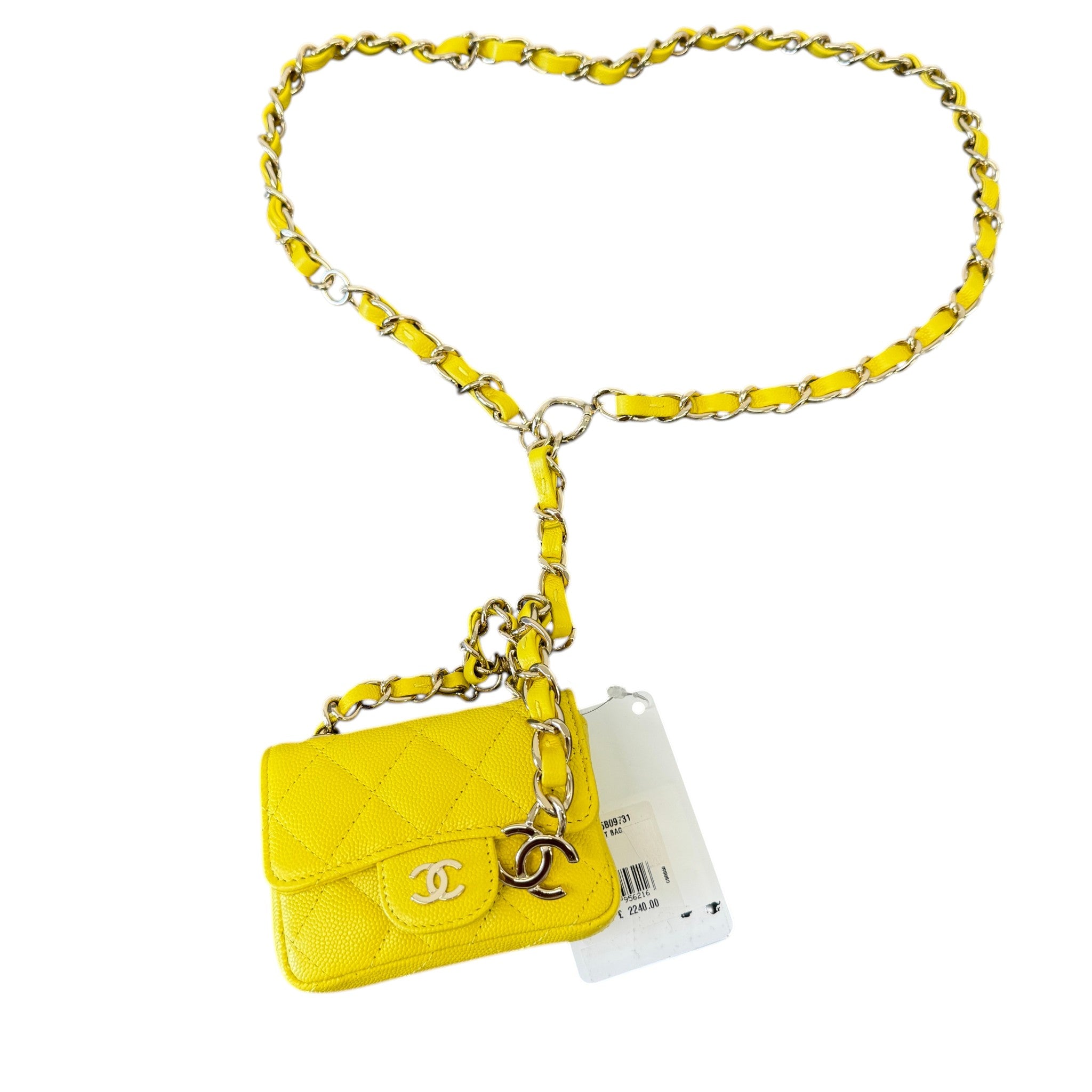 Women's Caviar Quilted Mini Chain Belt Bag Yellow