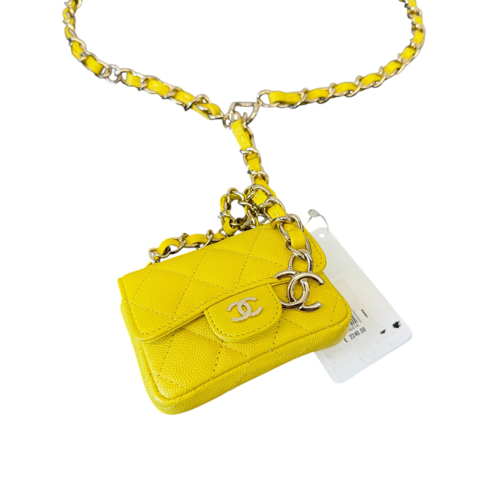 Women's Caviar Quilted Mini Chain Belt Bag Yellow
