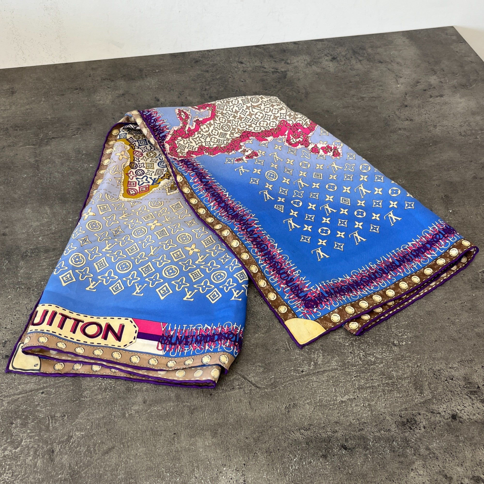 Women's Silk Monogram Map Scarf Blue