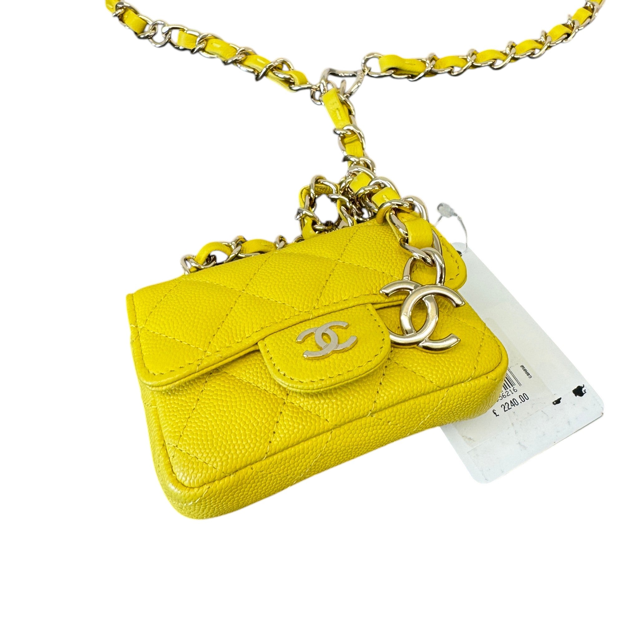 Women's Caviar Quilted Mini Chain Belt Bag Yellow