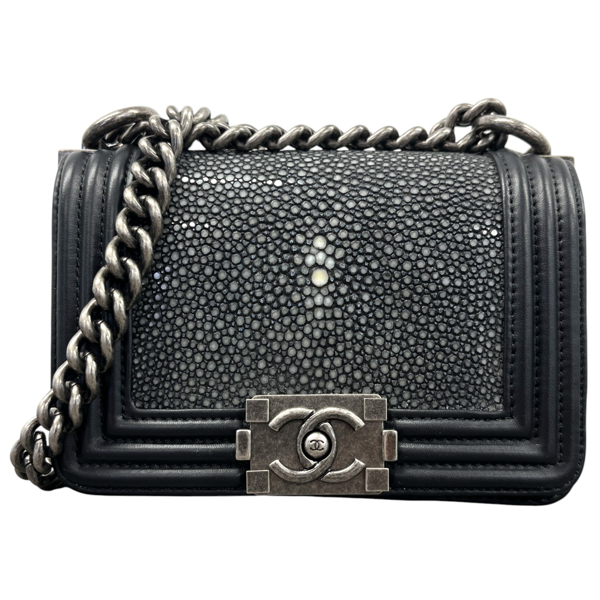 Women's Galuchat Stingray Mini Boy Flap Bag Black