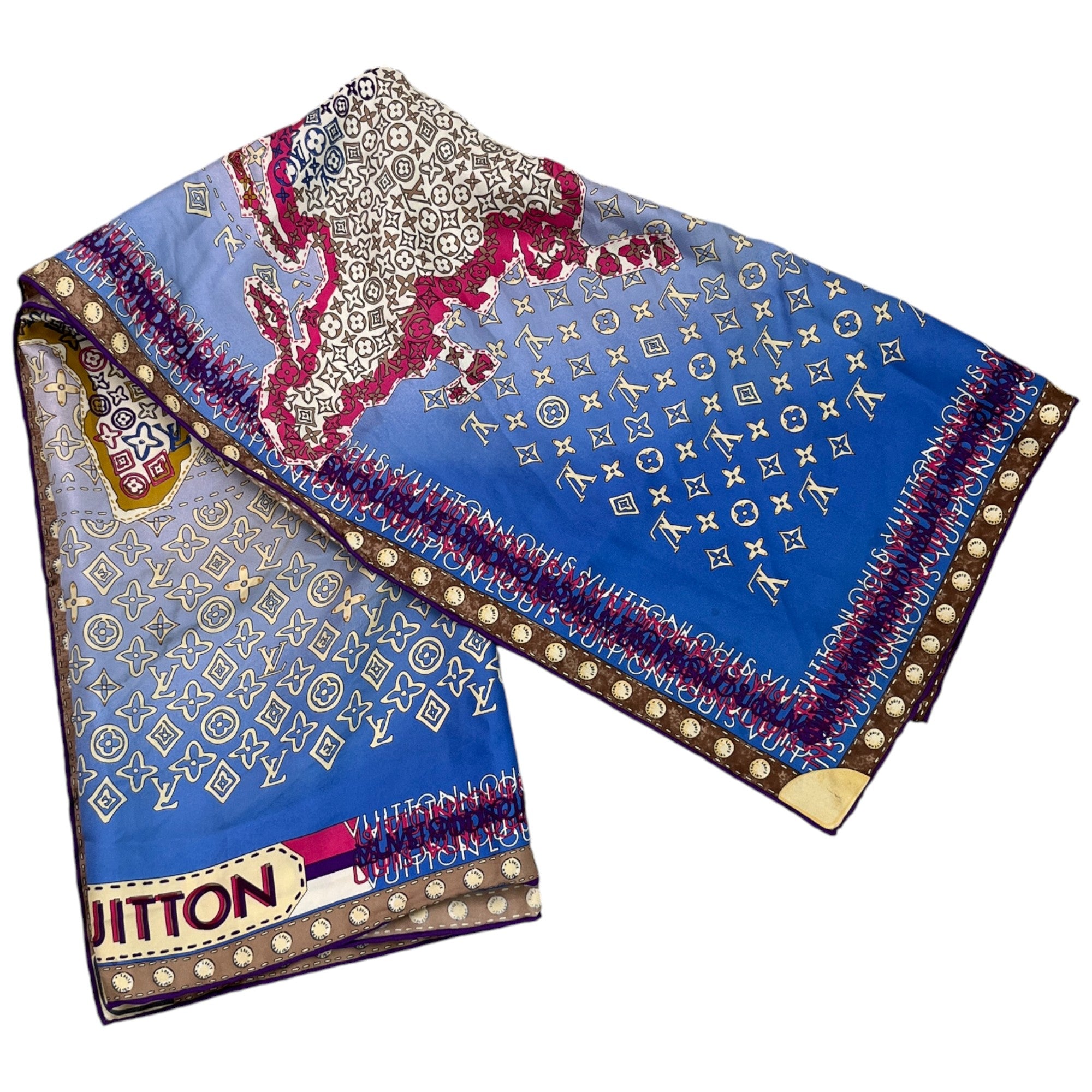 Women's Silk Monogram Map Scarf Blue