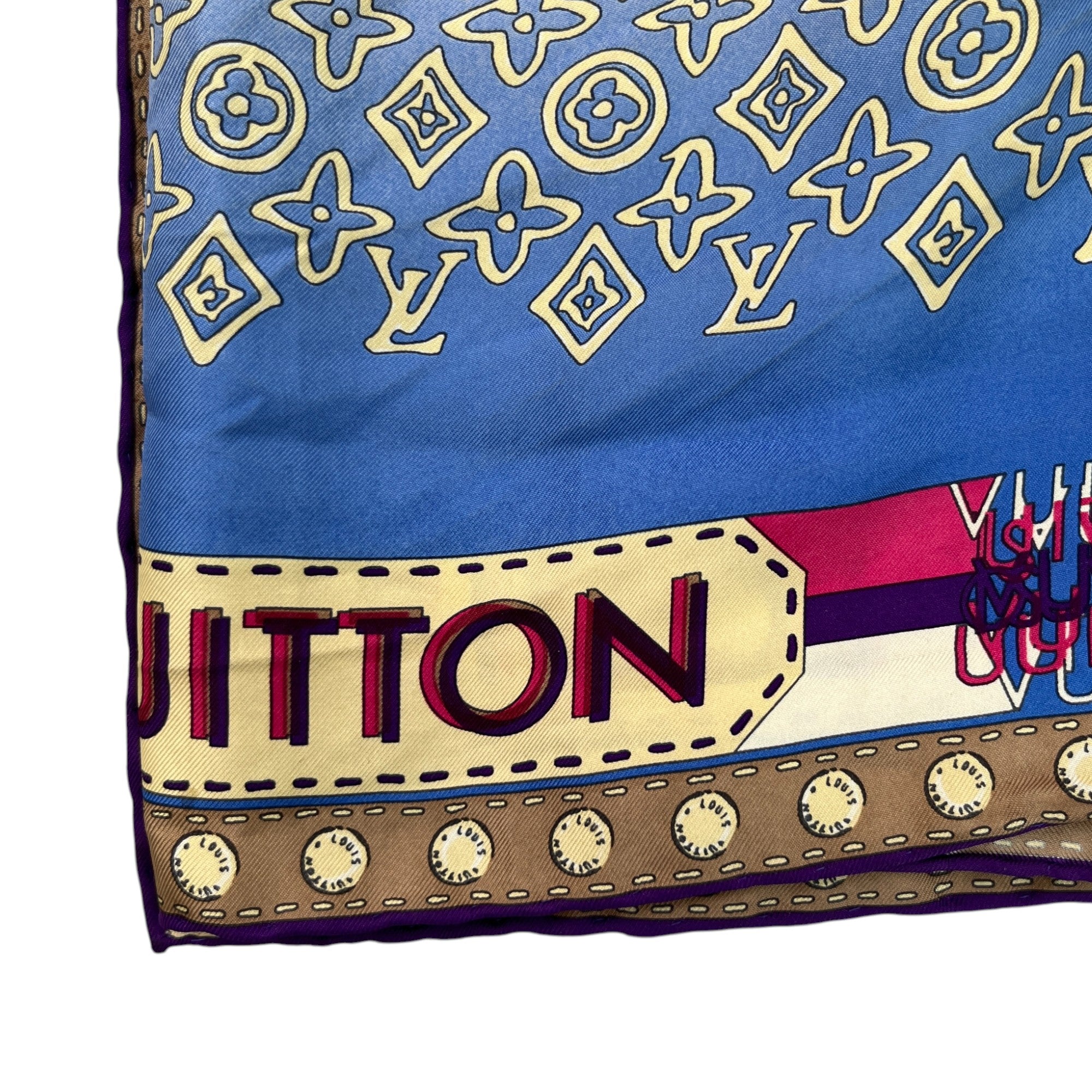 Women's Silk Monogram Map Scarf Blue