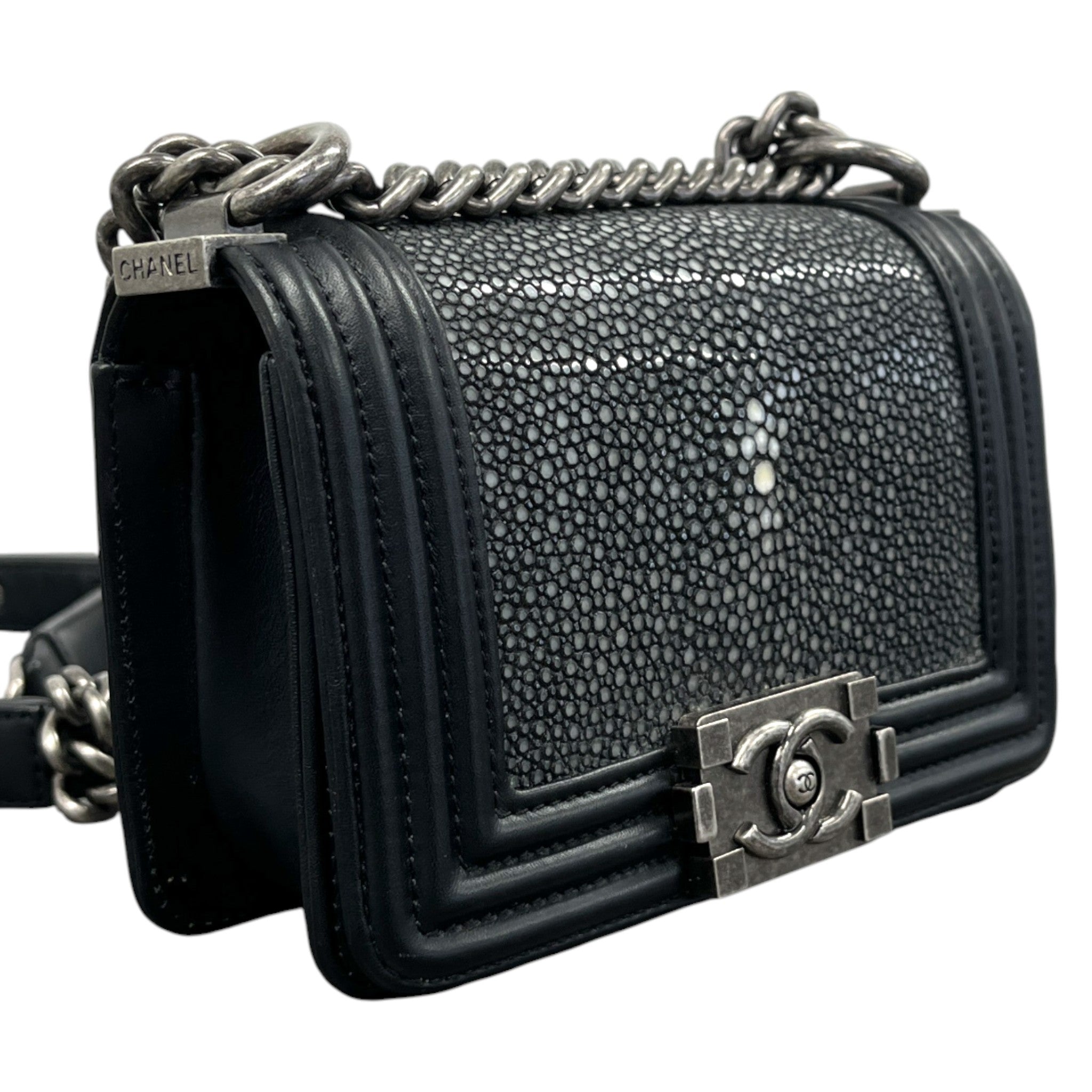 Women's Galuchat Stingray Mini Boy Flap Bag Black
