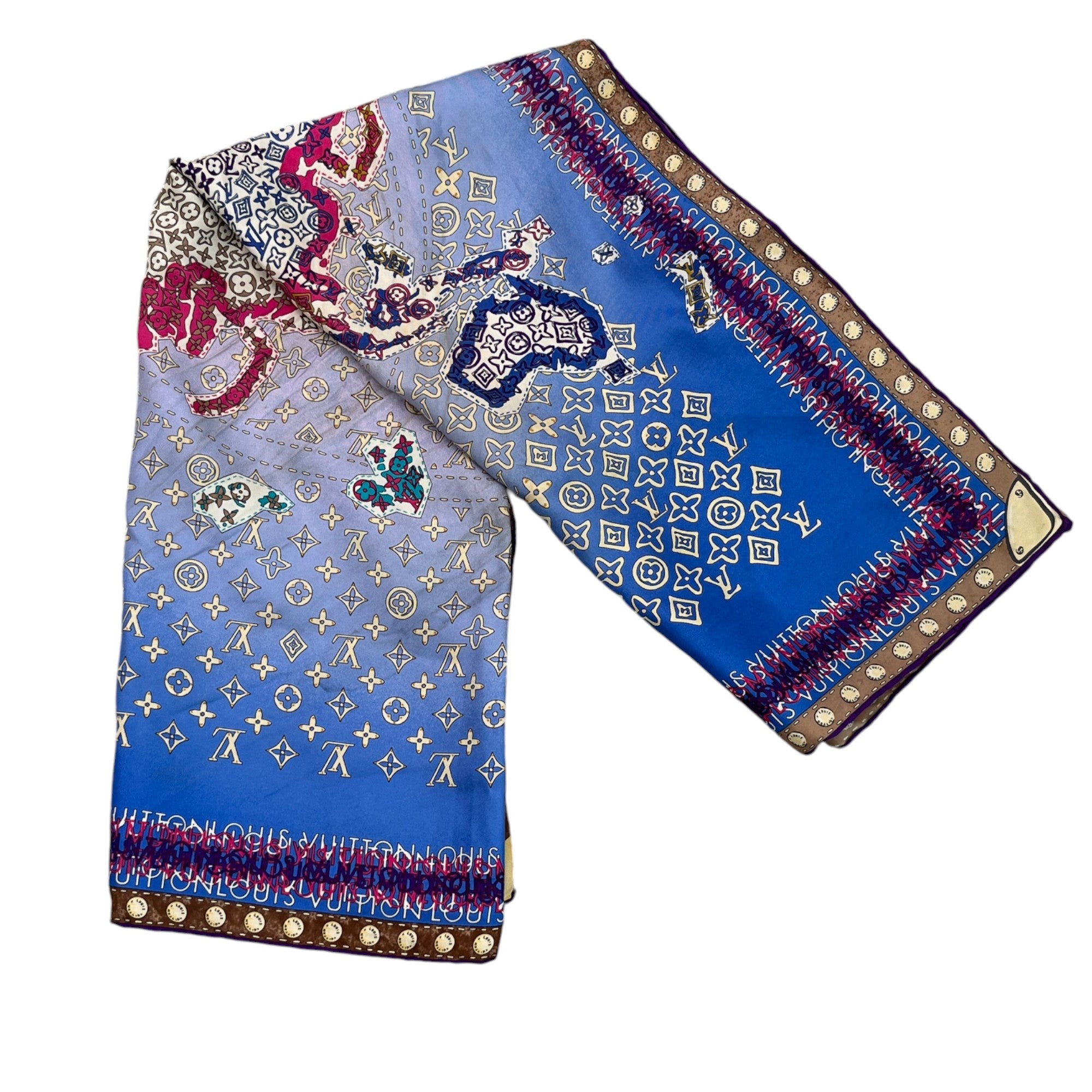 Women's Silk Monogram Map Scarf Blue