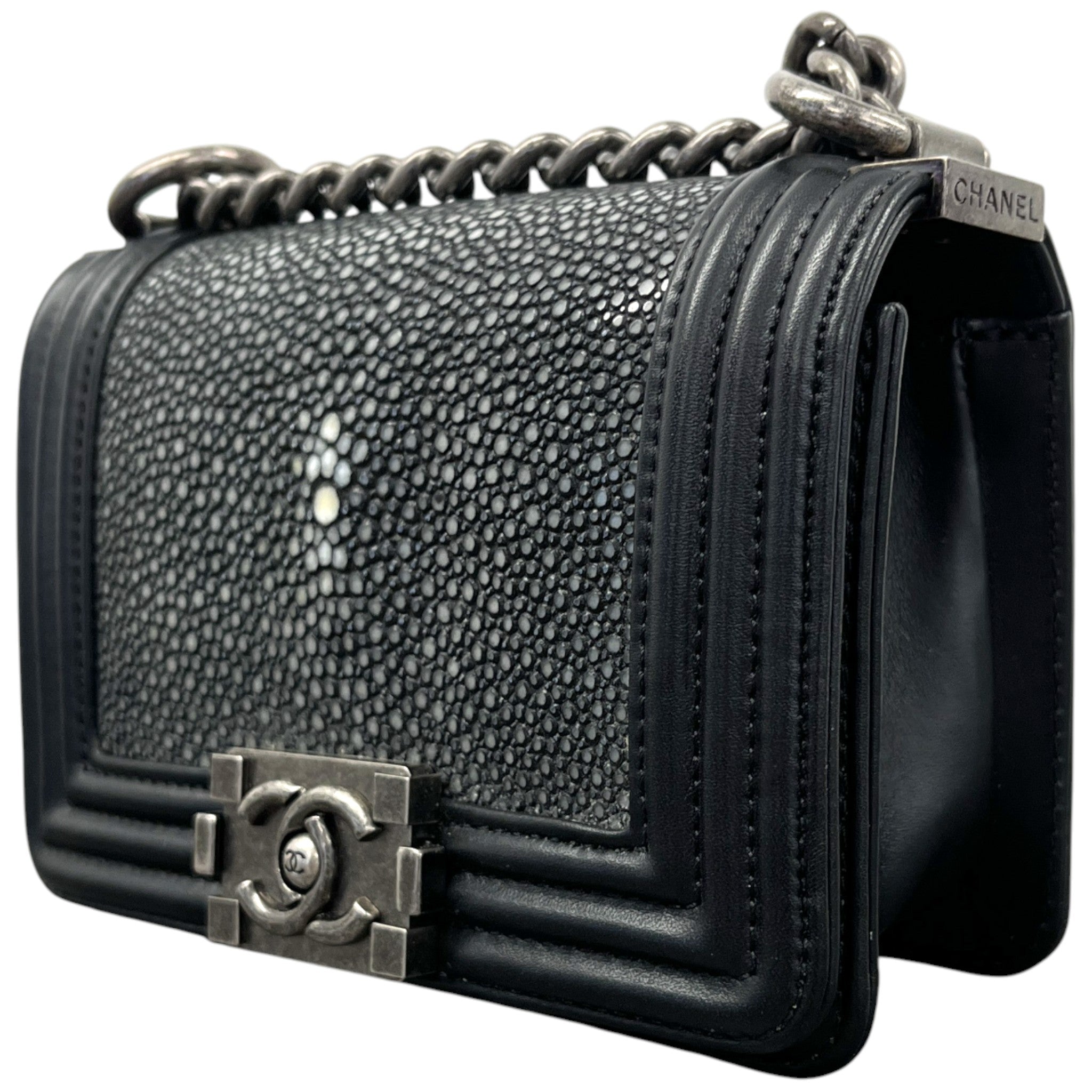 Women's Galuchat Stingray Mini Boy Flap Bag Black