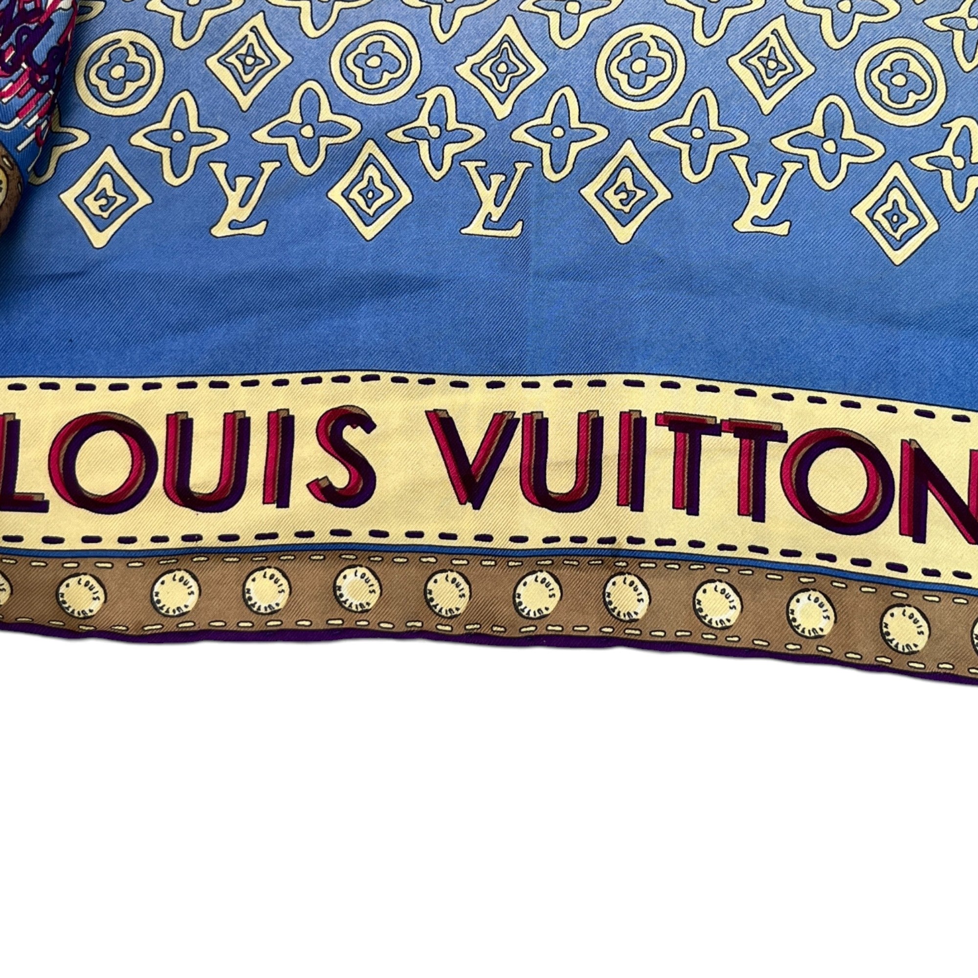 Women's Silk Monogram Map Scarf Blue