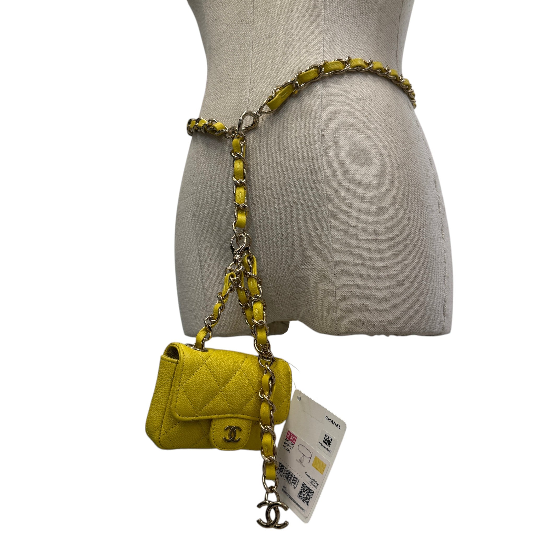 Women's Caviar Quilted Mini Chain Belt Bag Yellow