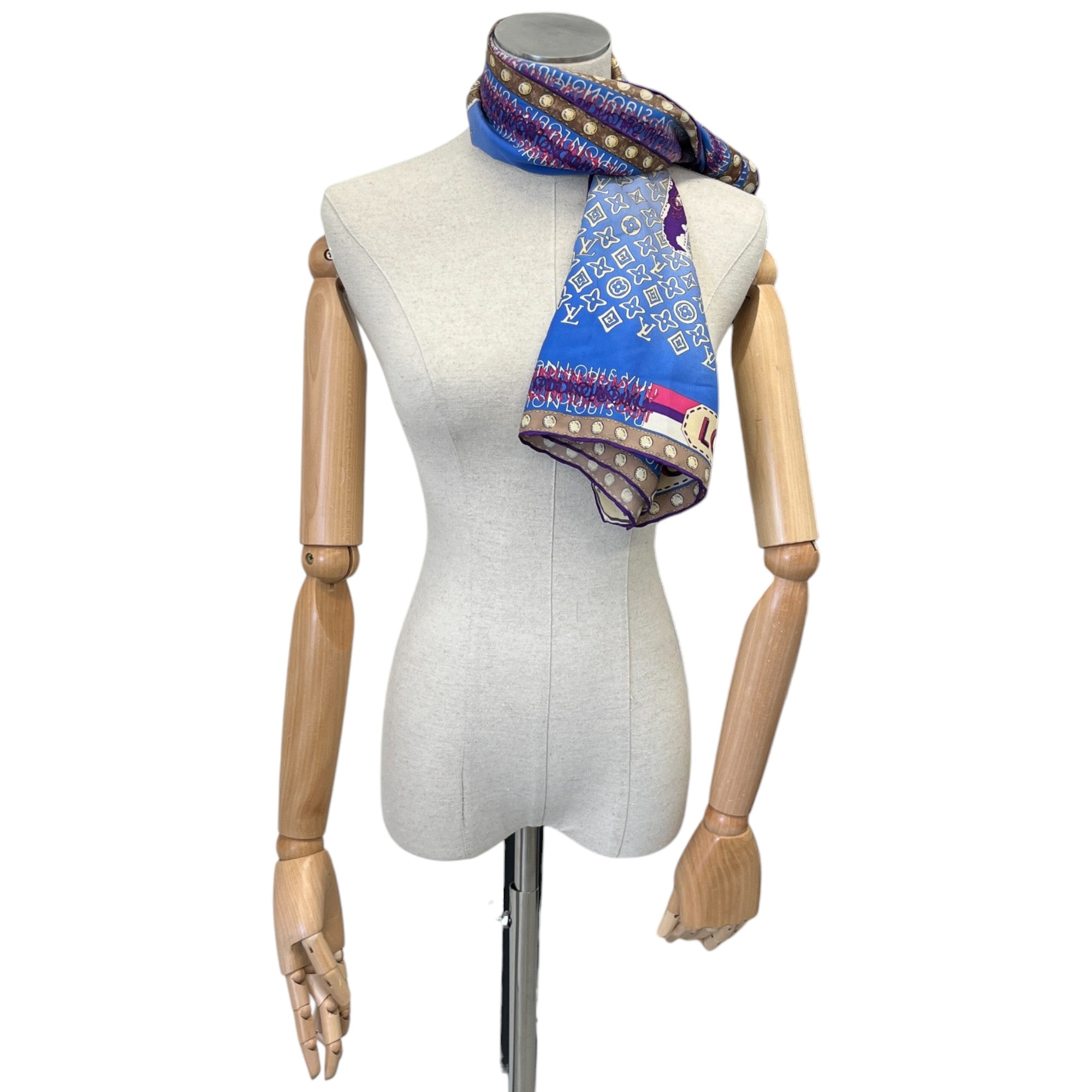Women's Silk Monogram Map Scarf Blue