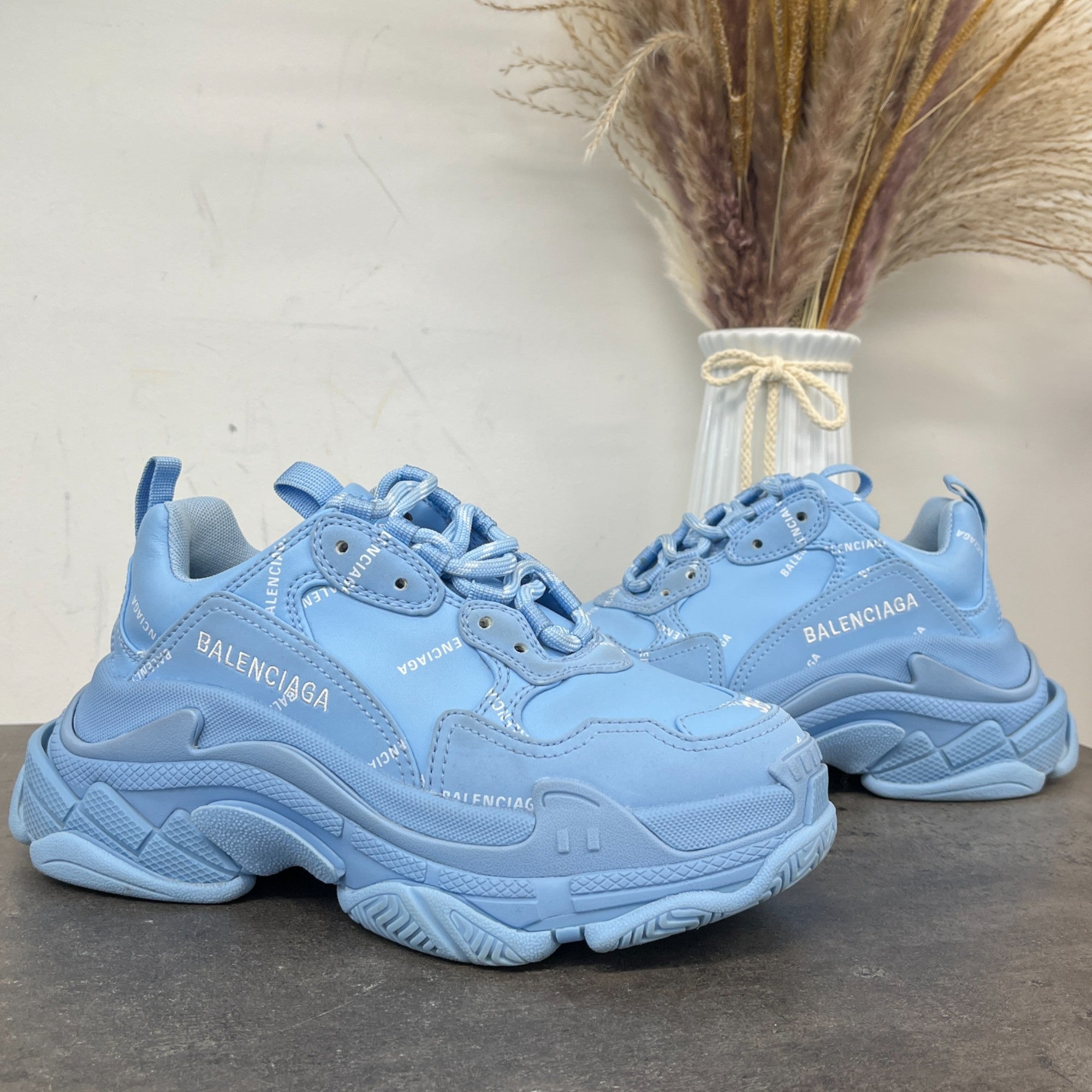 Women's Triple S All Over Logo Low Trainers Blue Size EU 35 / UK 2