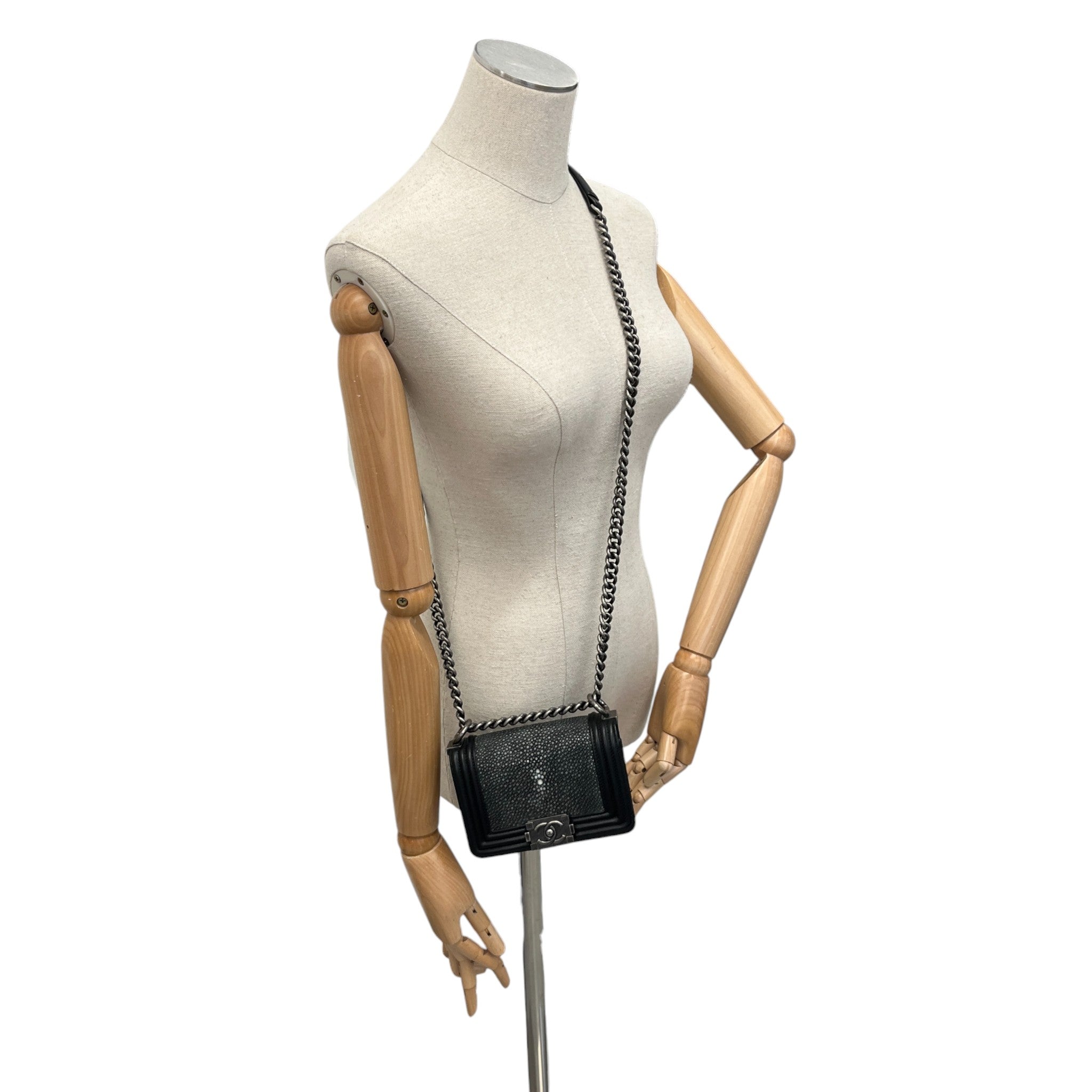 Women's Galuchat Stingray Mini Boy Flap Bag Black