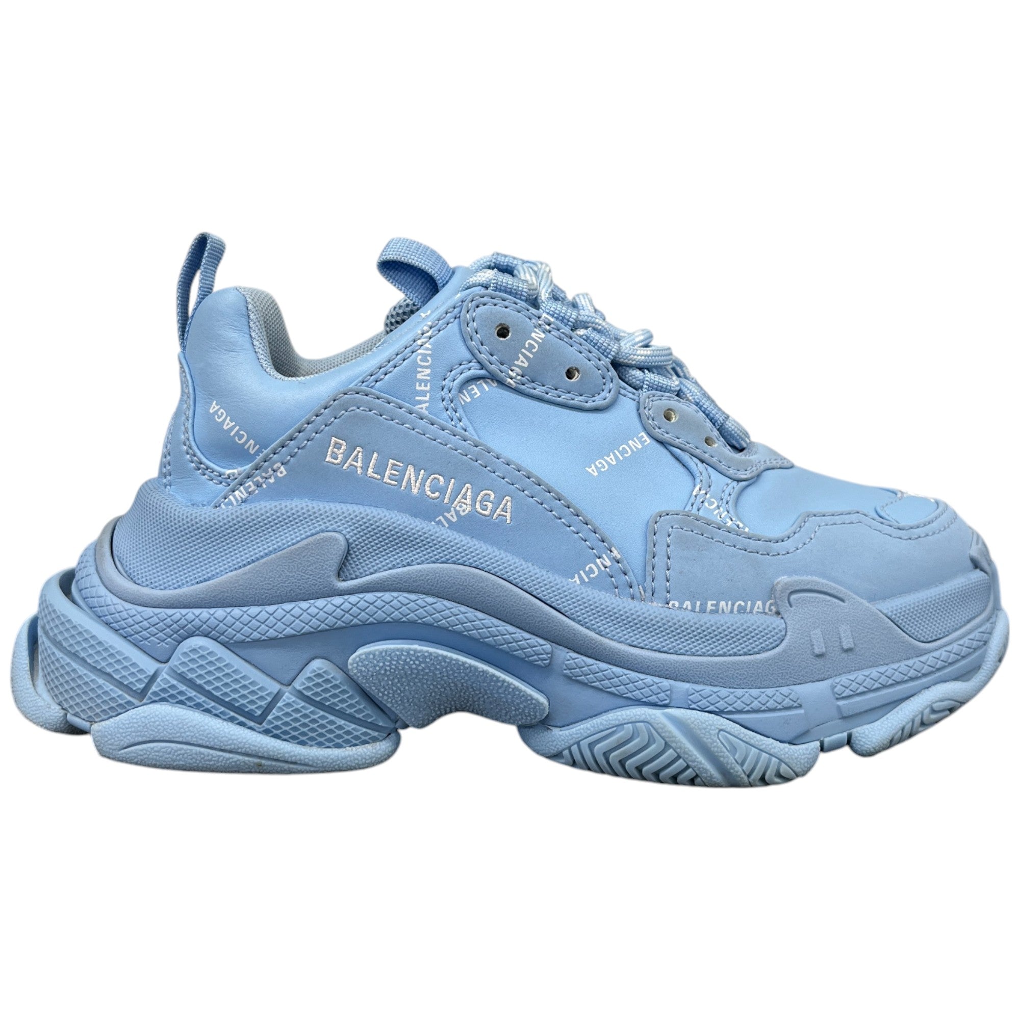 Women's Triple S All Over Logo Low Trainers Blue Size EU 35 / UK 2