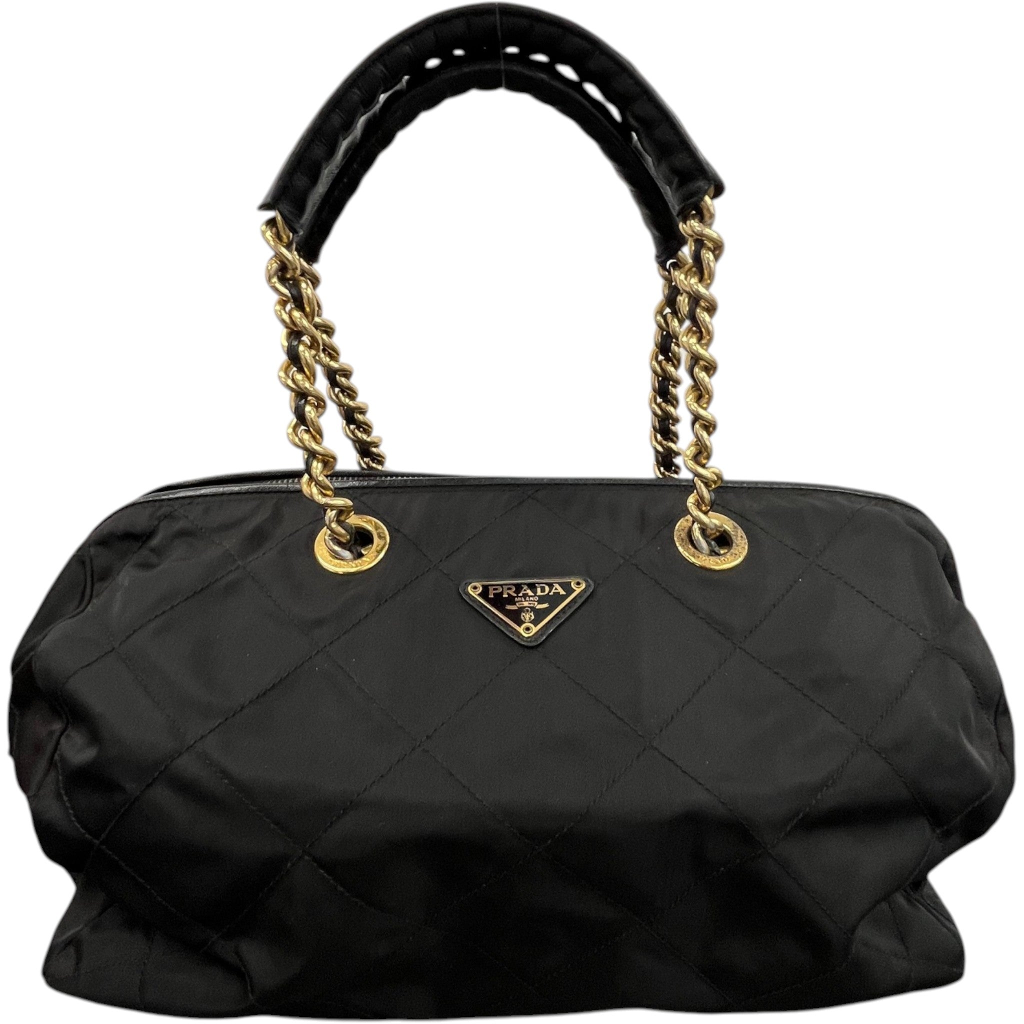 Women's Tessuto Quilted Nylon Boston Handbag Black
