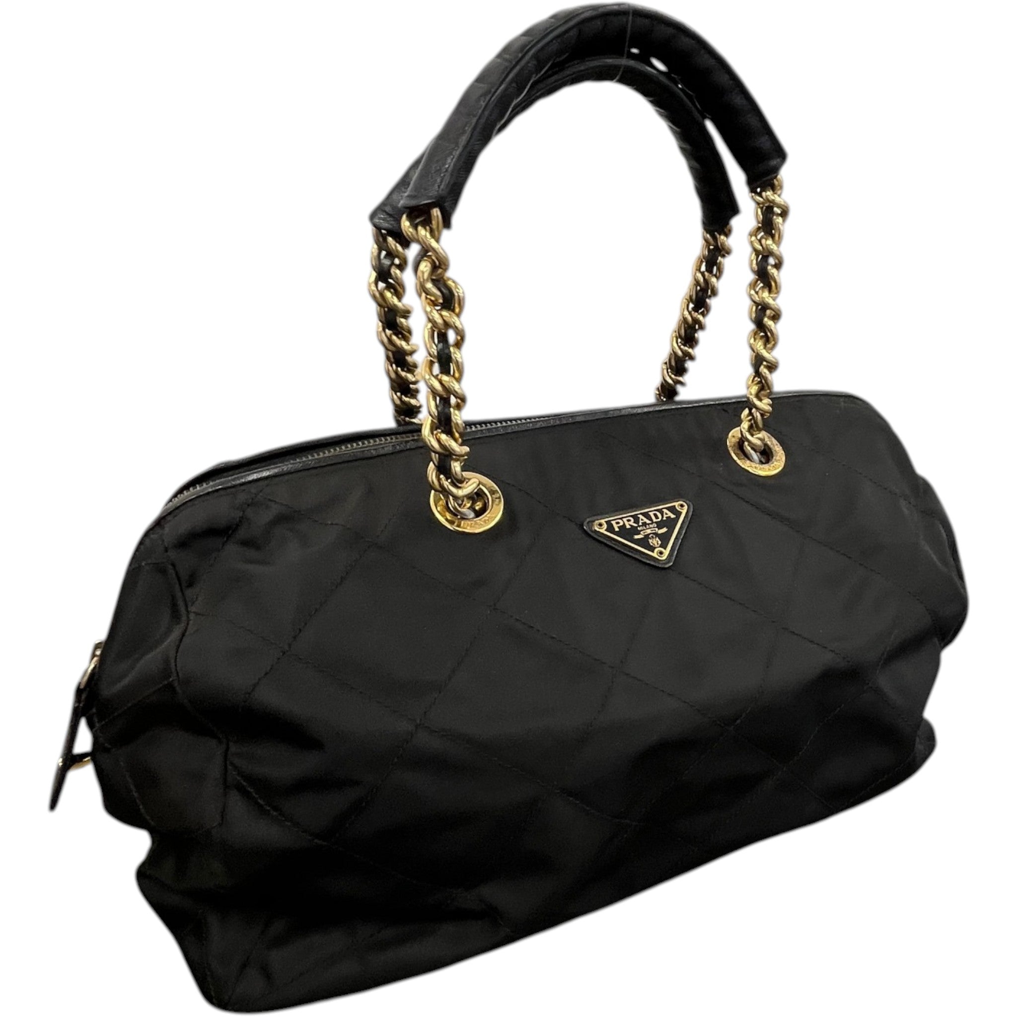 Women's Tessuto Quilted Nylon Boston Handbag Black