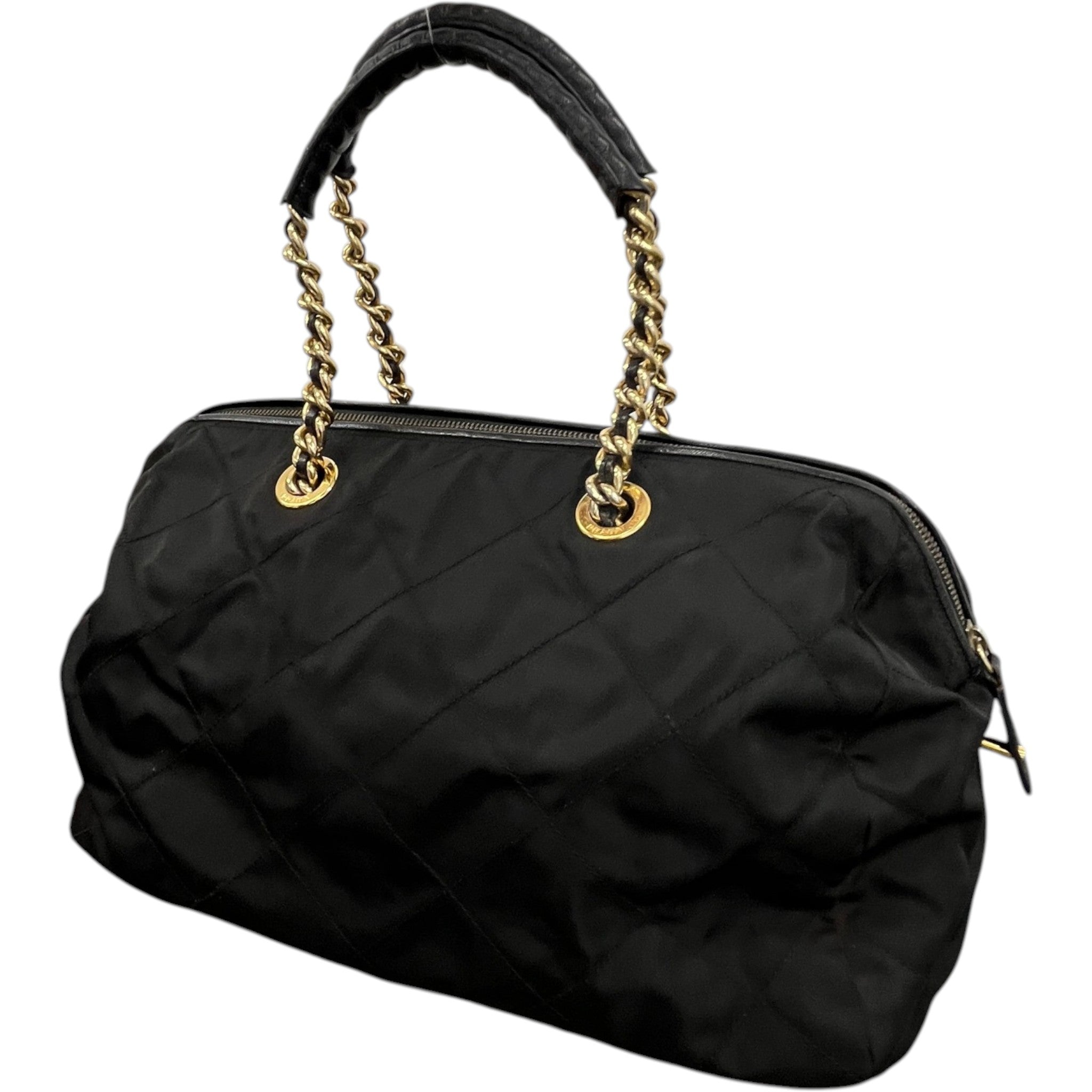 Women's Tessuto Quilted Nylon Boston Handbag Black