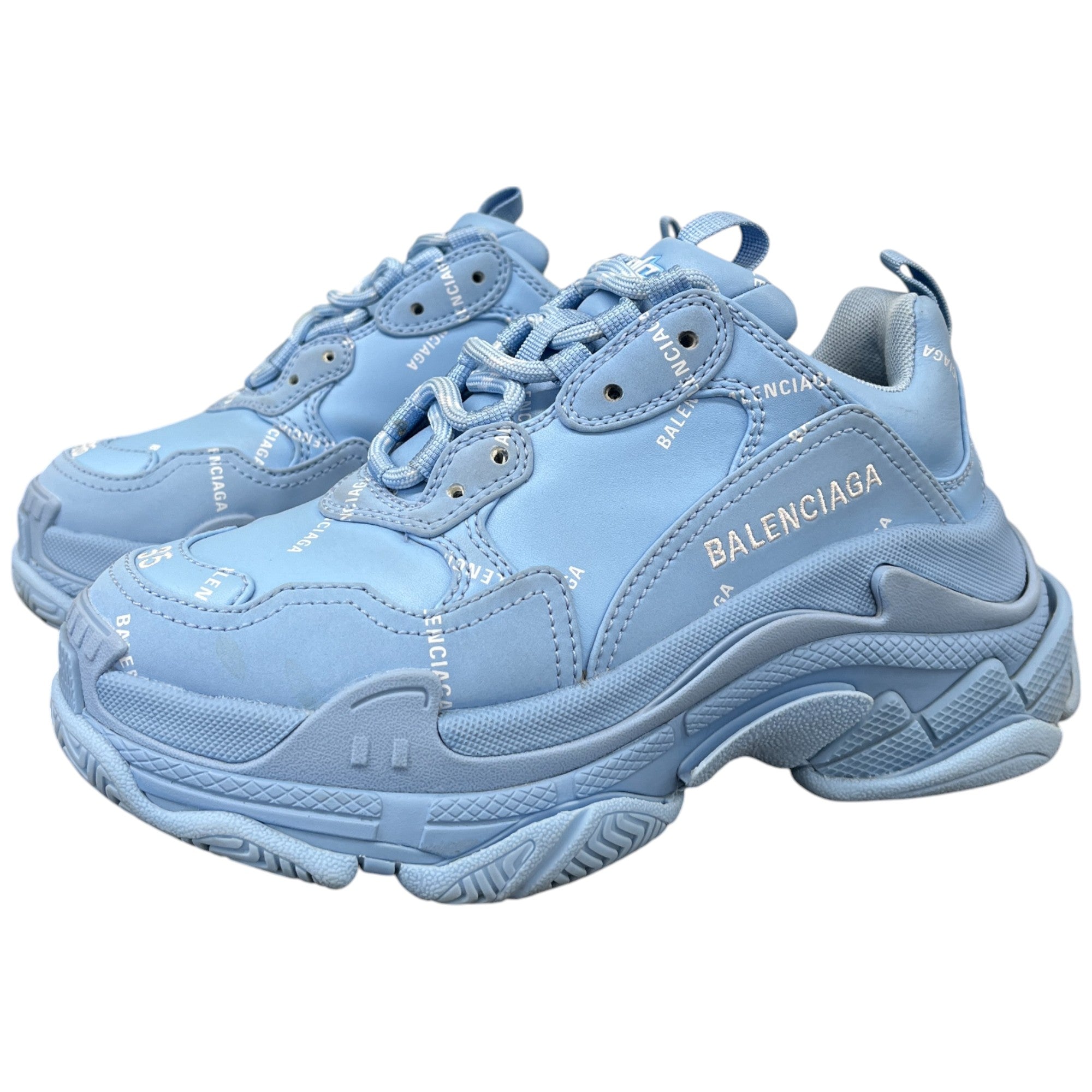 Women's Triple S All Over Logo Low Trainers Blue Size EU 35 / UK 2