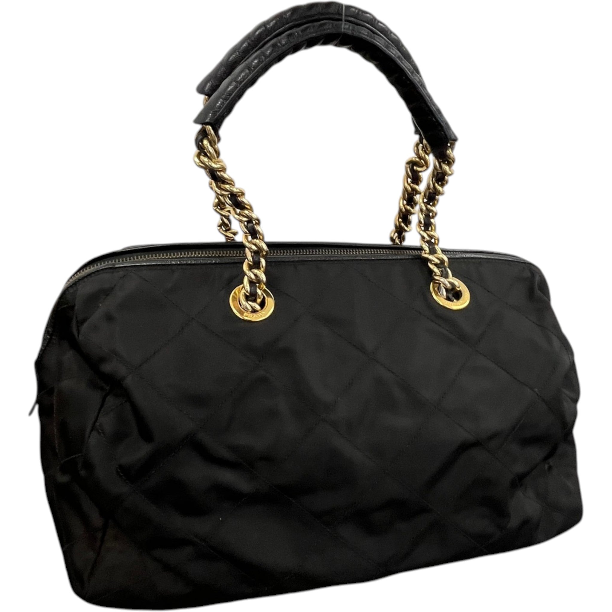 Women's Tessuto Quilted Nylon Boston Handbag Black