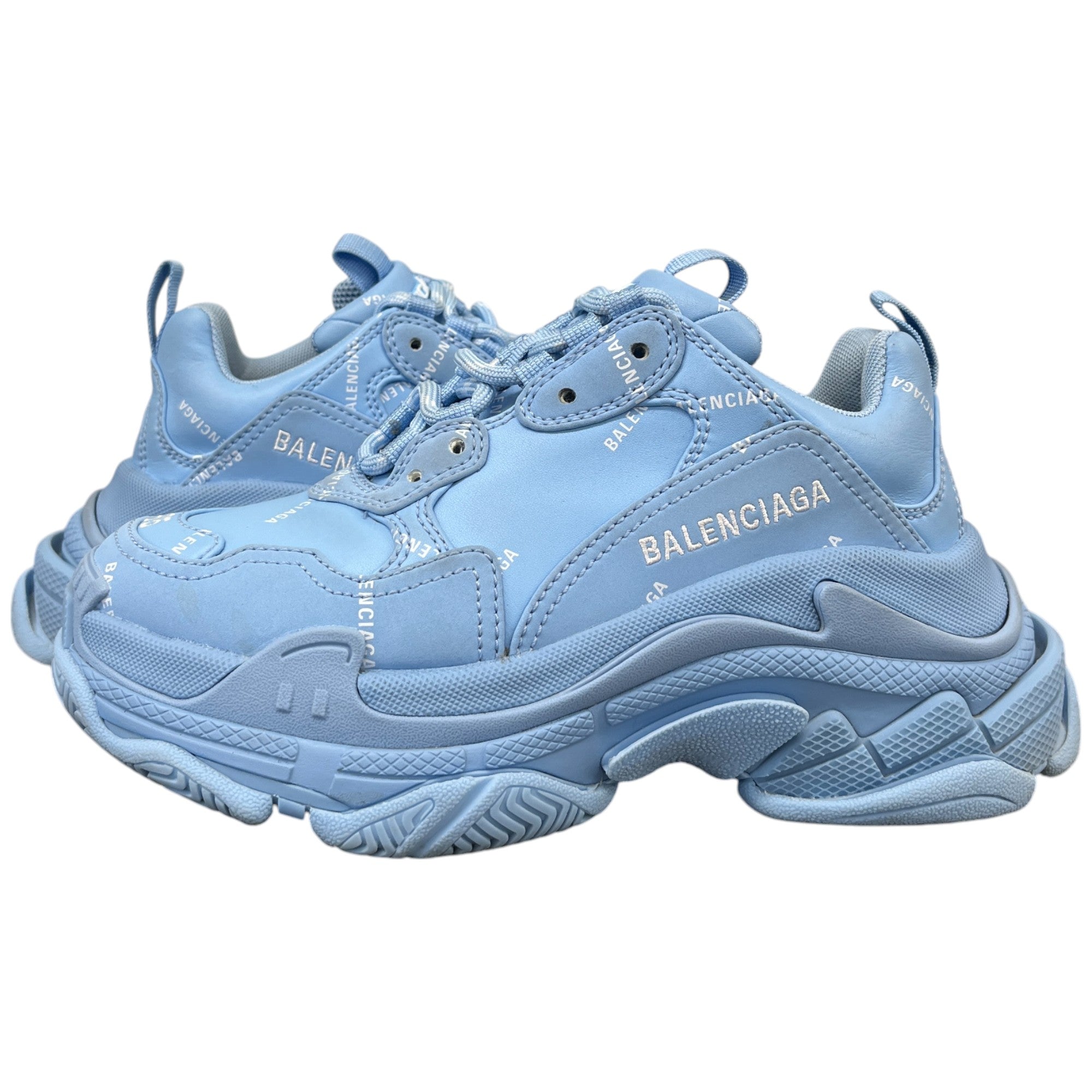 Women's Triple S All Over Logo Low Trainers Blue Size EU 35 / UK 2