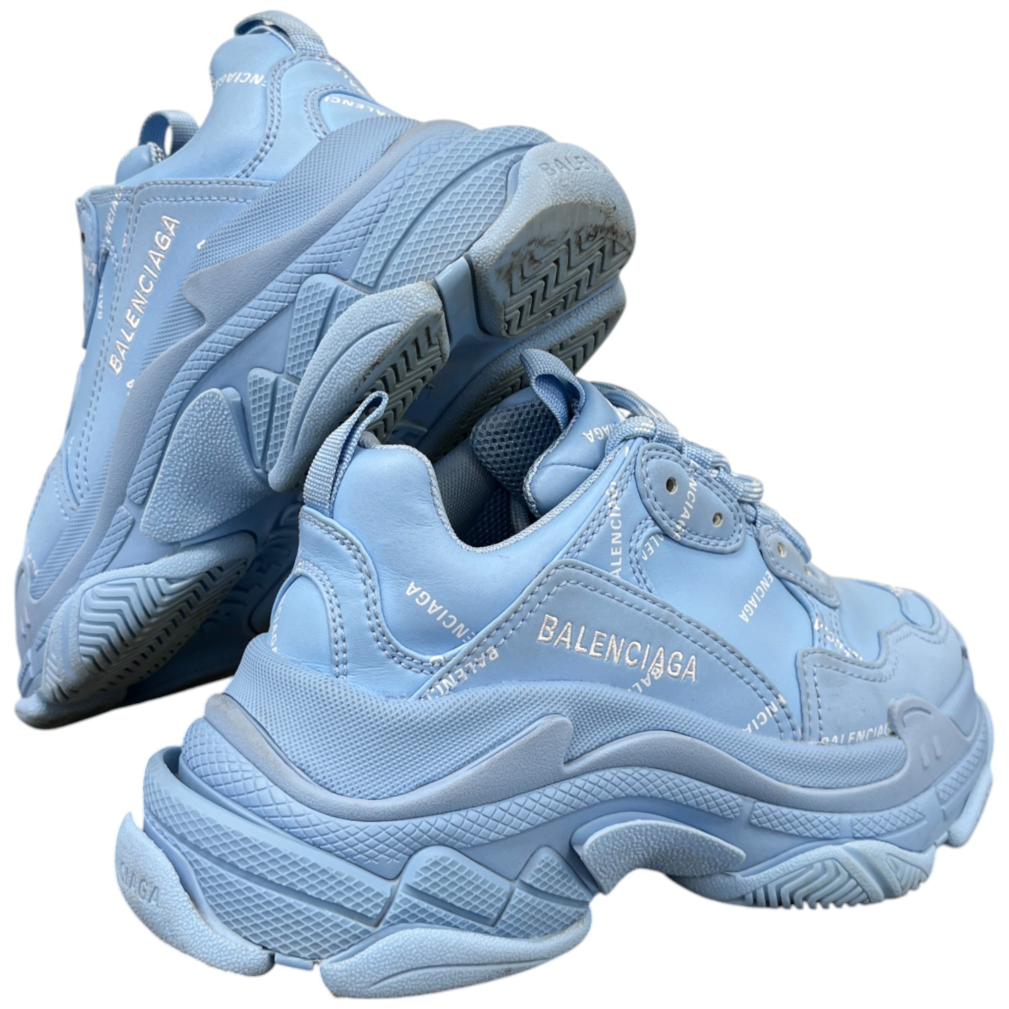 Women's Triple S All Over Logo Low Trainers Blue Size EU 35 / UK 2