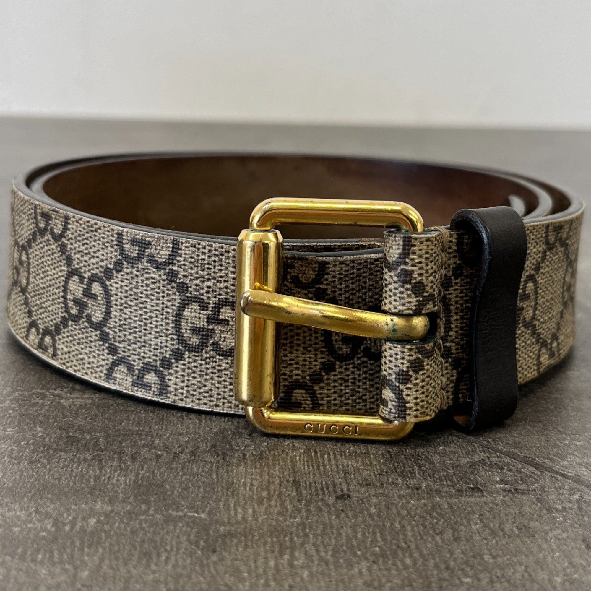 Men's Gg Supreme Tiger Print Belt Beige Size 85CM / UK 10