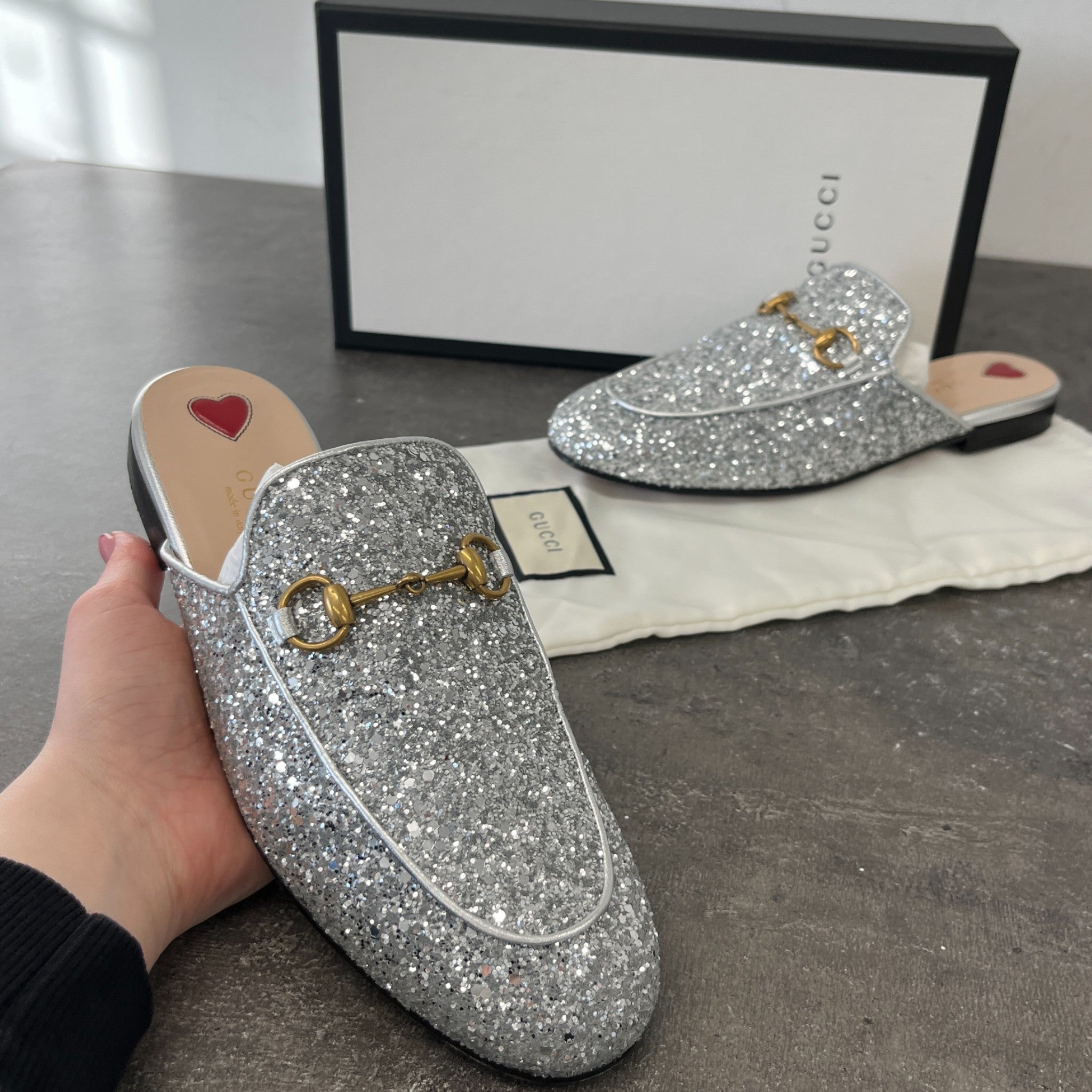 Women's Princetown Glitter Loafers Silver Size EU 38 / UK 5