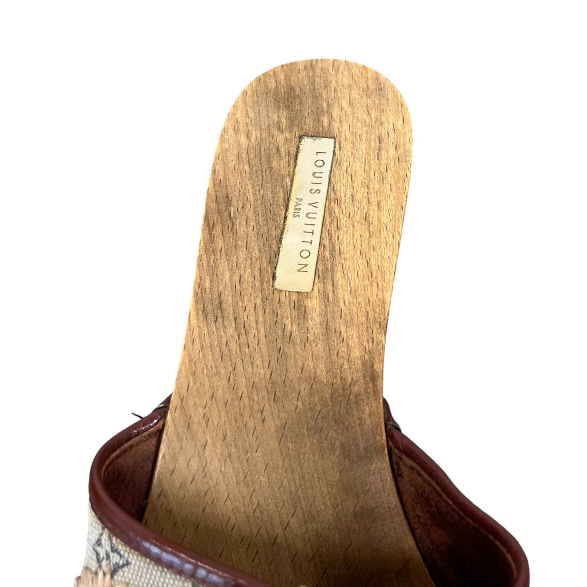 Women's Monogram Mini Lin Raffia Flower Wooden Mules Brown Size EU 39.5 / UK 6.5