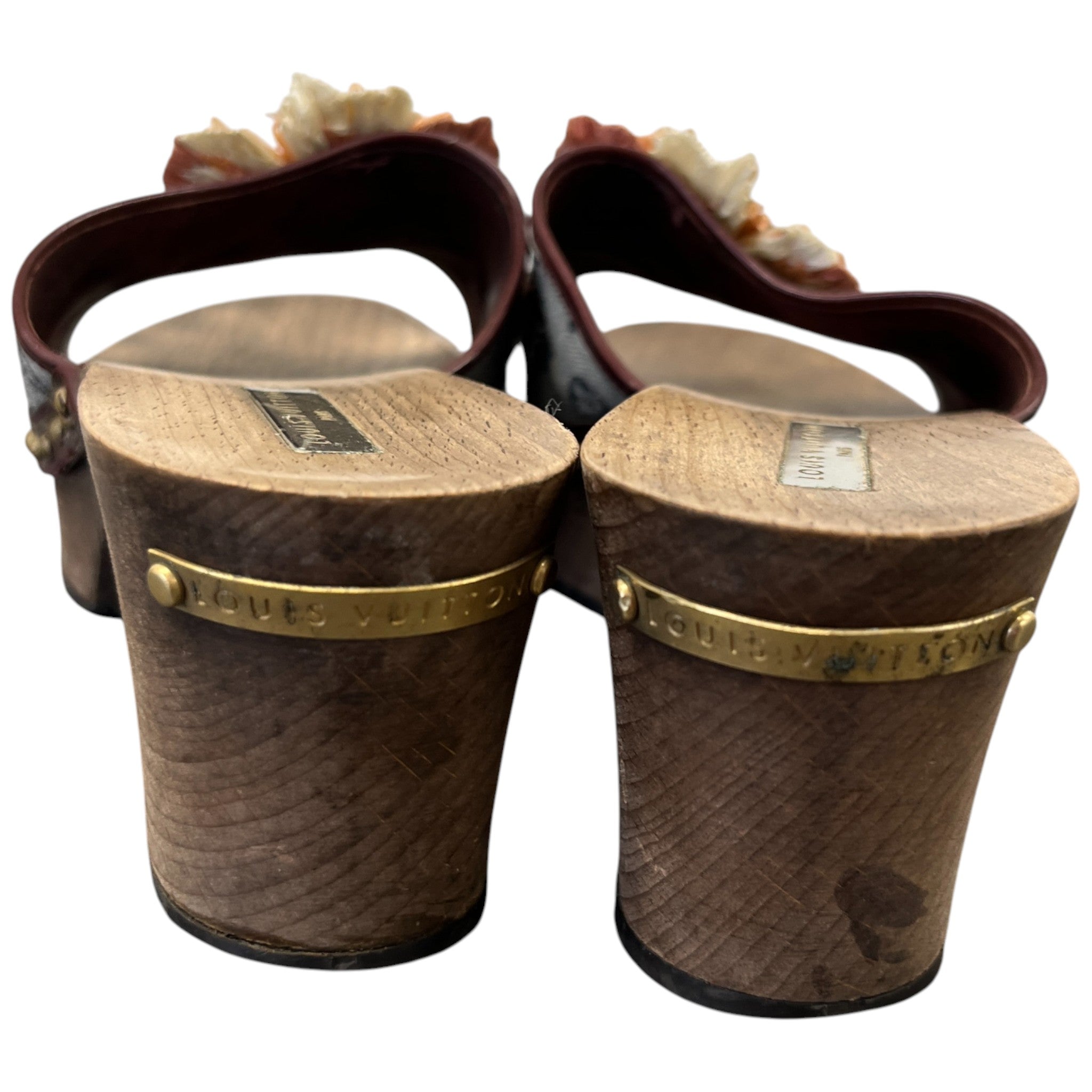 Women's Monogram Mini Lin Raffia Flower Wooden Mules Brown Size EU 39.5 / UK 6.5