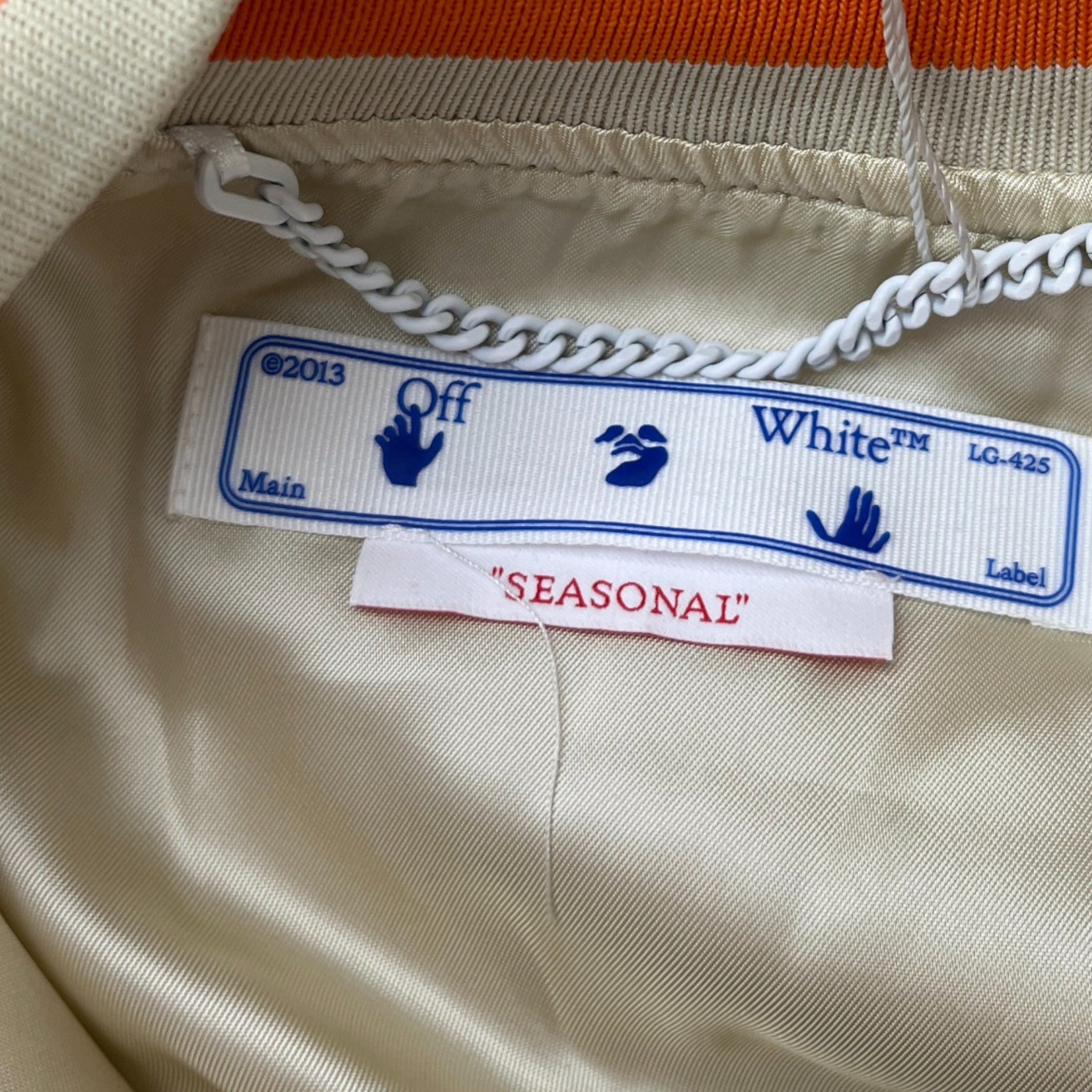 Men's Ow Patch Logo Varsity Jacket Beige Size L