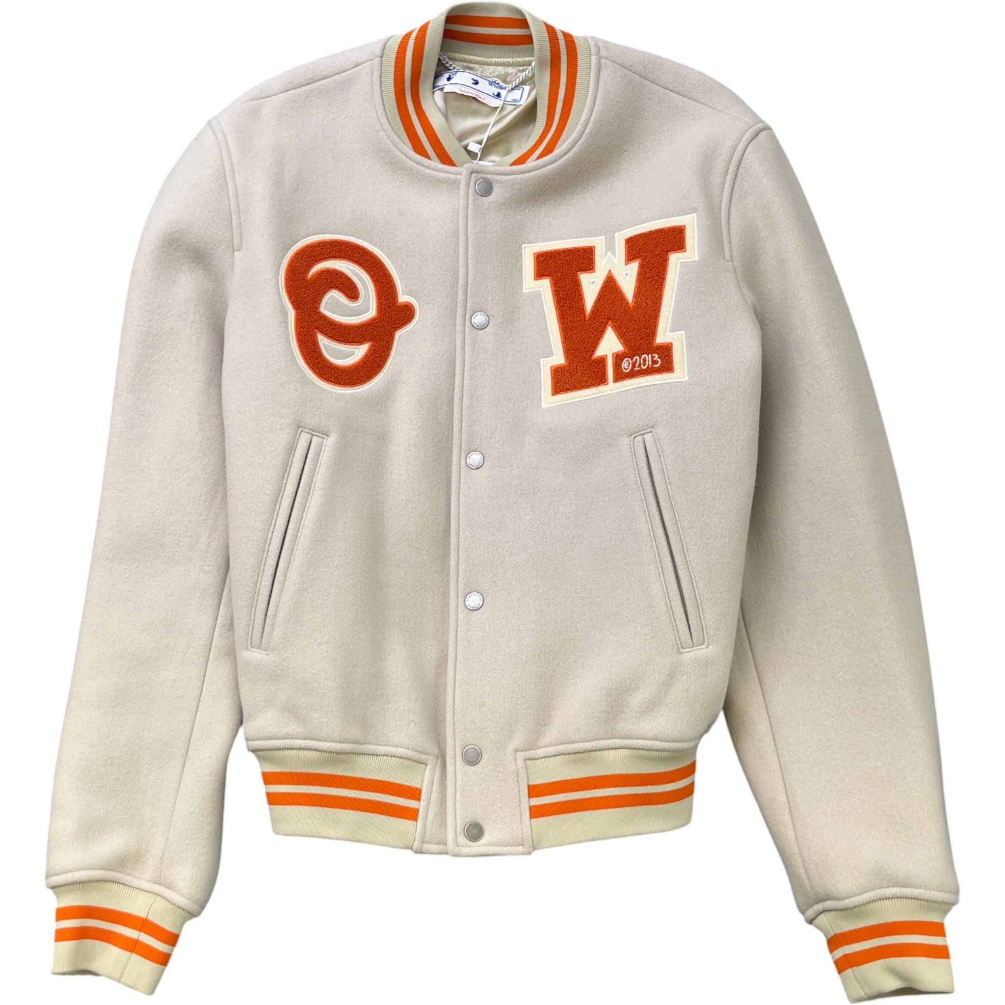 Men's Ow Patch Logo Varsity Jacket Beige Size L
