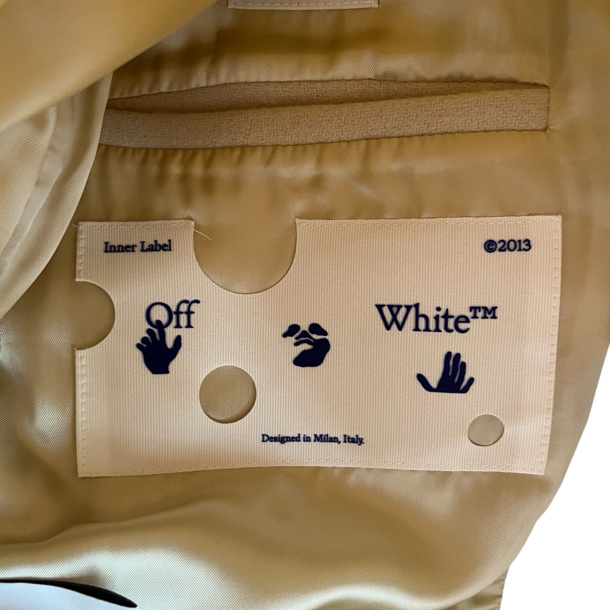 Men's Ow Patch Logo Varsity Jacket Beige Size L