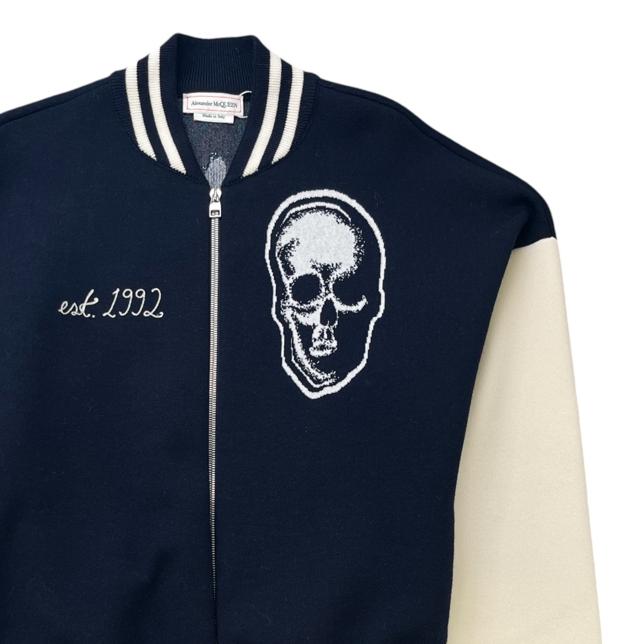 Men's Embroidered Logo Varsity Jacket Navy Size M