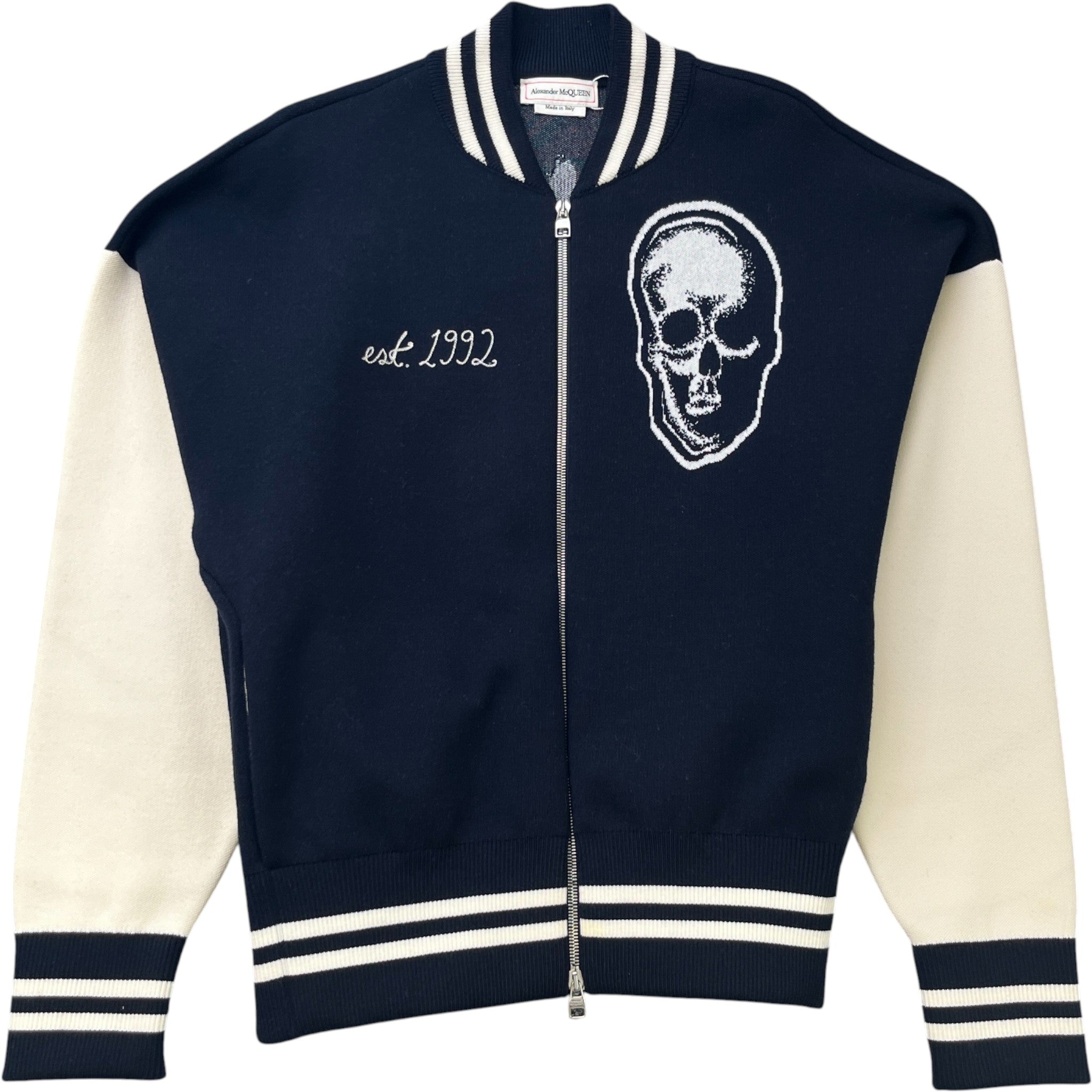 Men's Embroidered Logo Varsity Jacket Navy Size M